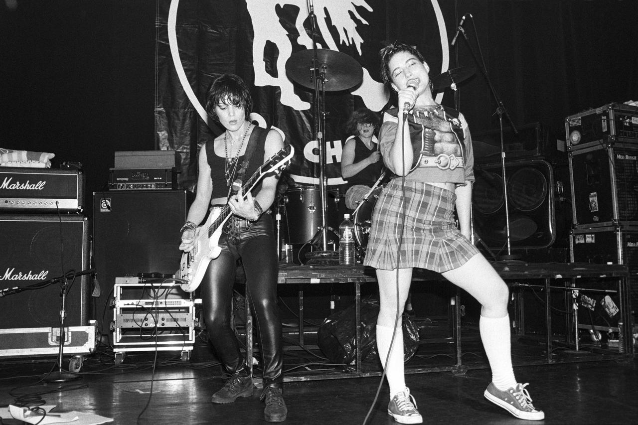 Joan Jett performing with Kathleen Hana and Toby Vail of Bikini Kill at Irving Plaza in New York City on July 14,1994.