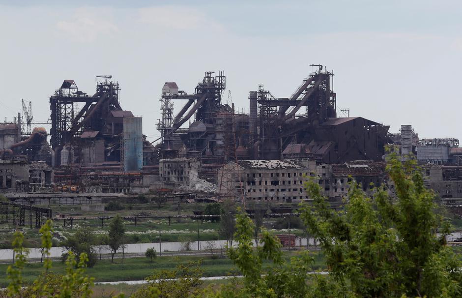 A view shows a plant of Azovstal Iron and Steel Works in Mariupol