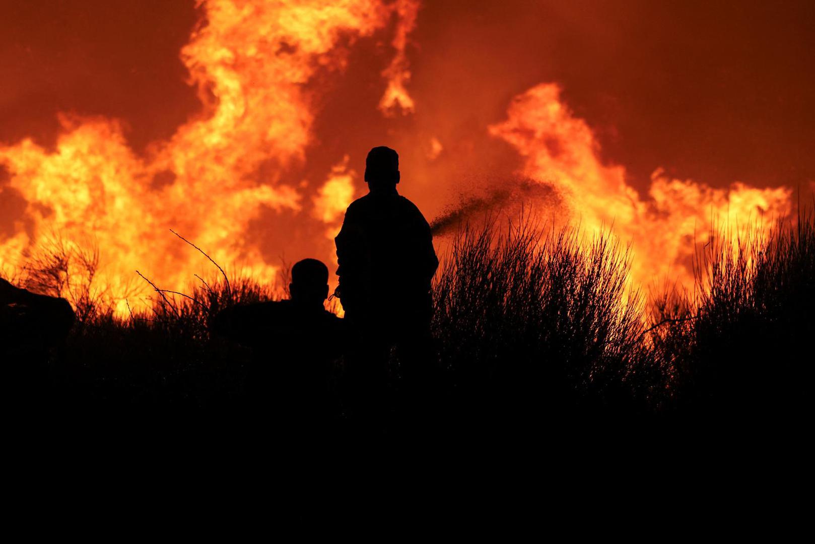 Firefighters try to extinguish a wildfire burning in Dionysos, Greece, August 12, 2024. REUTERS/Alexandros Avramidis Photo: ALEXANDROS AVRAMIDIS/REUTERS