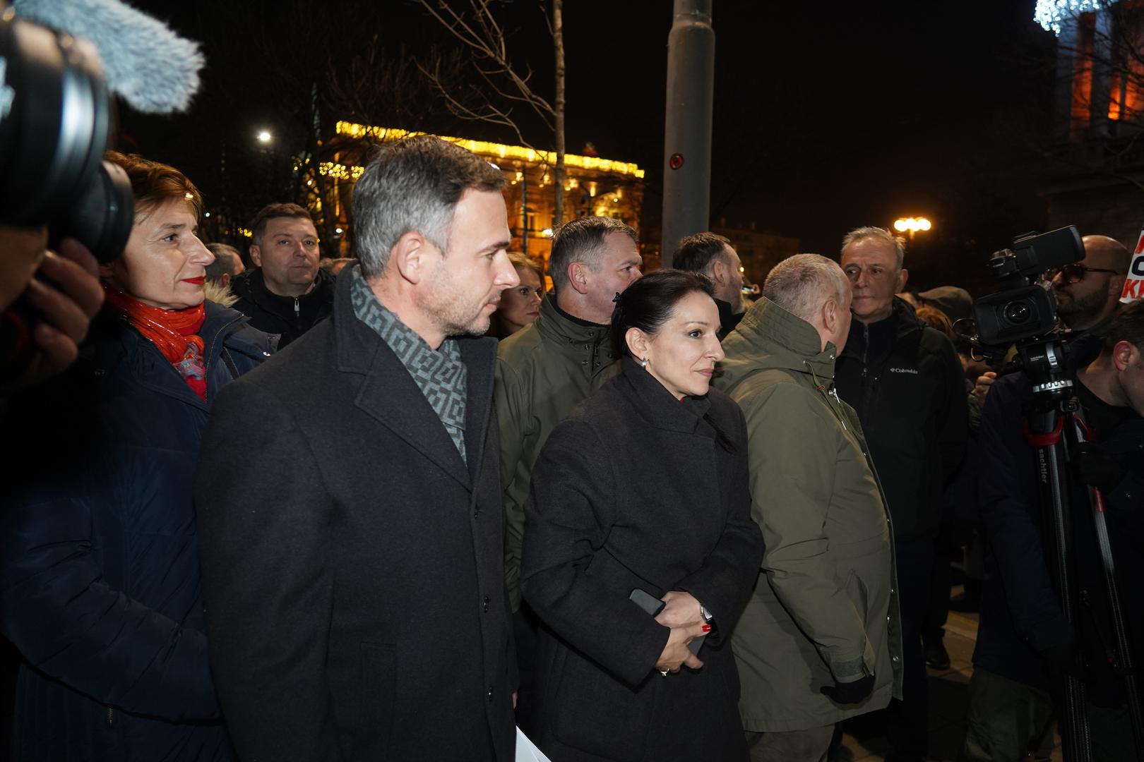 20, December, 2023, Belgrade - In front of the seat of the Republican Electoral Commission, a protest organized by the coalition "Serbia against violence" is in progress due to the "stealing of the citizens' electoral will". Dragana Rakic, Srdjan Milivojevic, Miroslav Aleksic, Aleksandar Jovanovic Cuta, Marinika Tepic, Zdravko Ponos. Photo: Antonio Ahel/ATAImages

20, decembar, 2023, Beograd -  Ispred sedista Republicke izborne komisije u toku je trci protest koji je organizovala koalicija "Srbija protiv nasilja" zbog "kradje izborne volje gradjana". Photo: Antonio Ahel/ATAImages Photo: Antonio Ahel/ata  images/PIXSELL