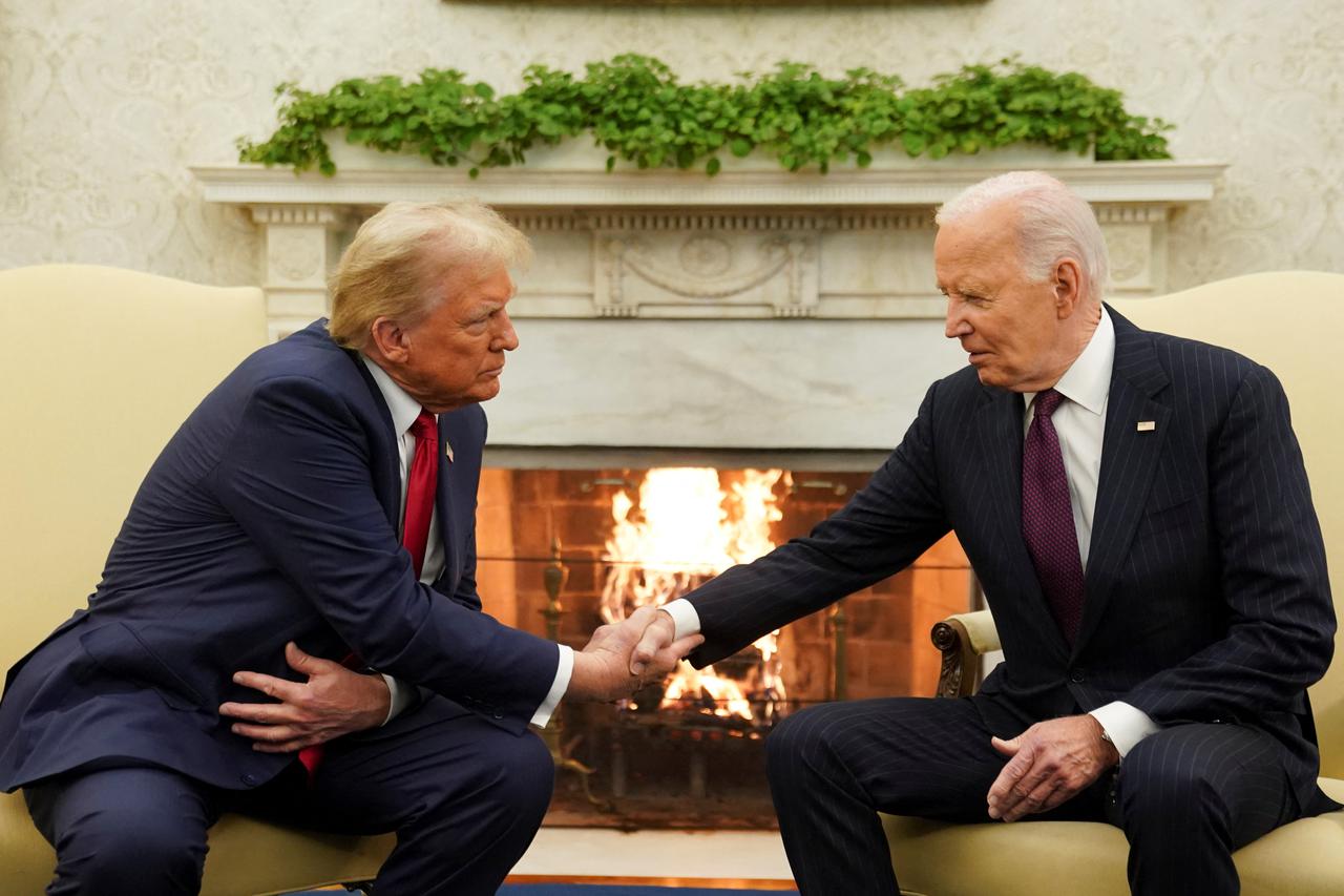 U.S. President Joe Biden meets with President-elect Donald Trump in the Oval Office at the White House in Washington