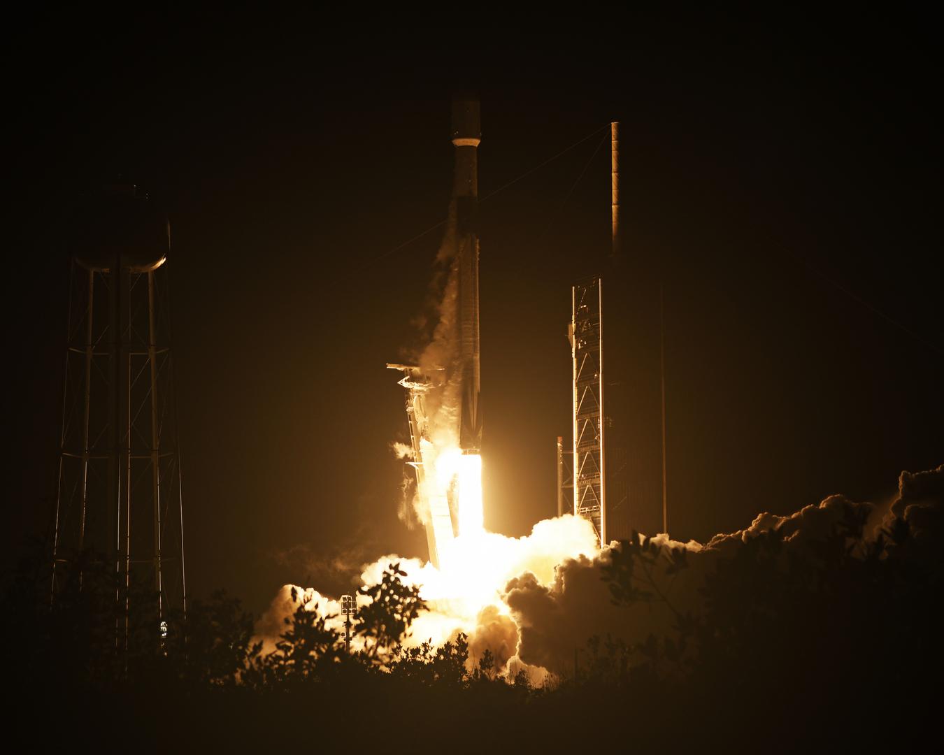 A SpaceX Falcon 9 rocket launches the Intuitive Machines' IM-1 as part of NASA's Commercial Lunar Payload Services Program at 1:05 AM from Launch Complex 39A at the Kennedy Space Center, Florida on Thursday February 15, 2024. The spacecraft is planned to land on the moon's surface with a number of scientific payloads. .Photo by Joe Marino/UPI Photo via Newscom Photo: Joe Marino/NEWSCOM