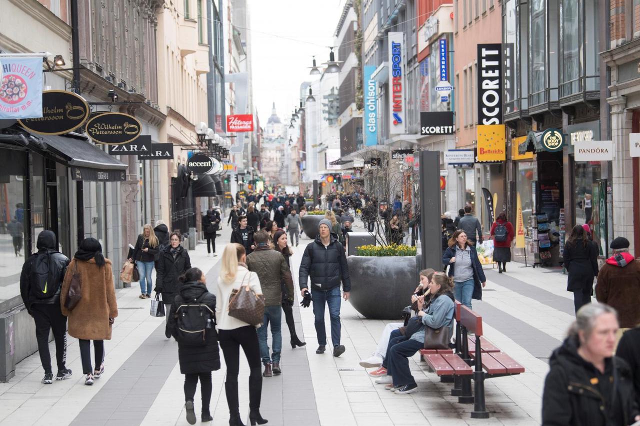 Sergel's Square with less pedestrian traffic than usual as a result of the coronavirus disease (COVID-19) outbreak is seen in Stockholm