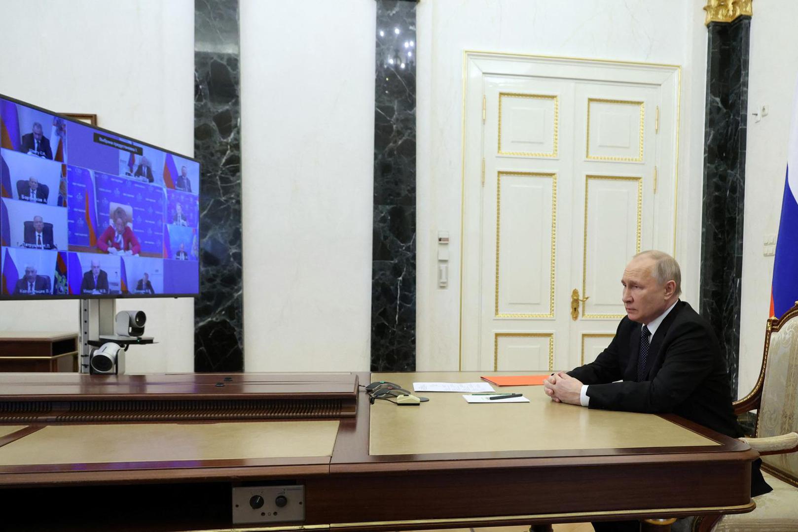 Russian President Vladimir Putin chairs a meeting with members of the Security Council via video link in Moscow, Russia May 12, 2023. Sputnik/Mikhail Klimentyev/Kremlin via REUTERS ATTENTION EDITORS - THIS IMAGE WAS PROVIDED BY A THIRD PARTY. Photo: SPUTNIK/REUTERS