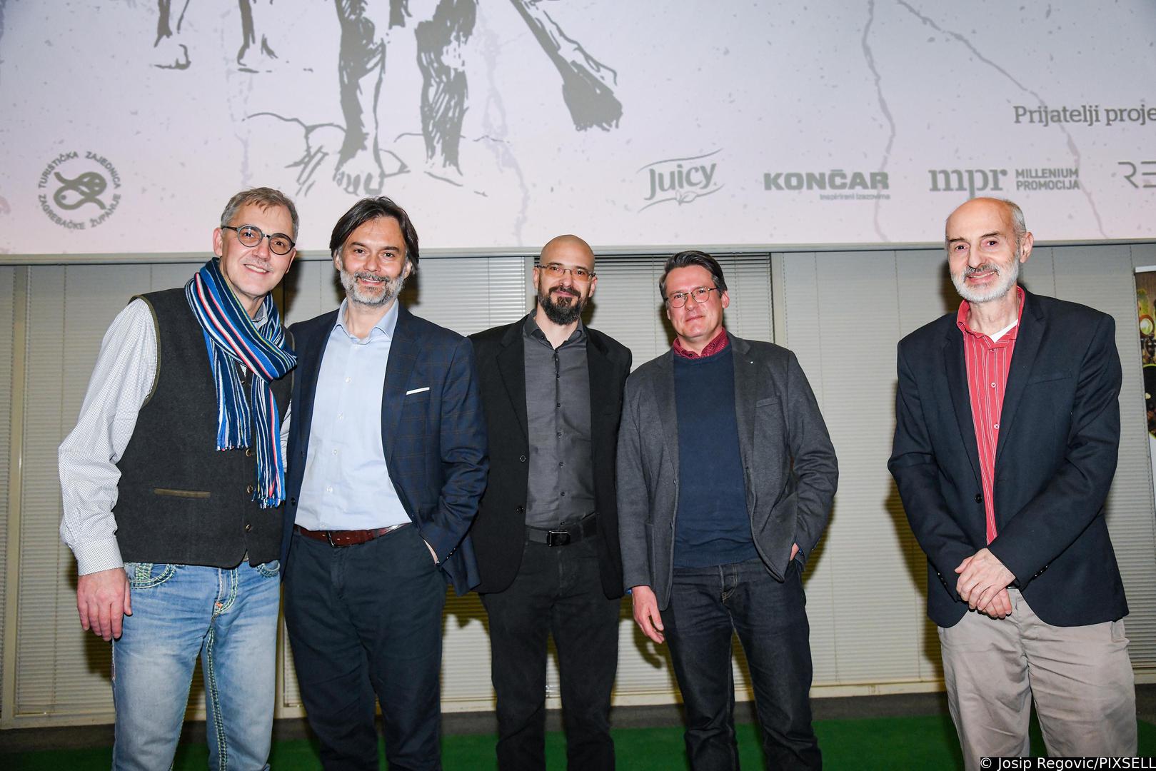 27.02.2023., Krapina -  Premijera filma "Neandertalci" u produkciji Vecernjeg lista u Muzeju krapinskih neandertalaca. Matej Mestrovic, Drazen Klaric, Marin Penavic, Ivor Jankovic, Ivor Karavanic Photo: Josip Regovic/PIXSELL