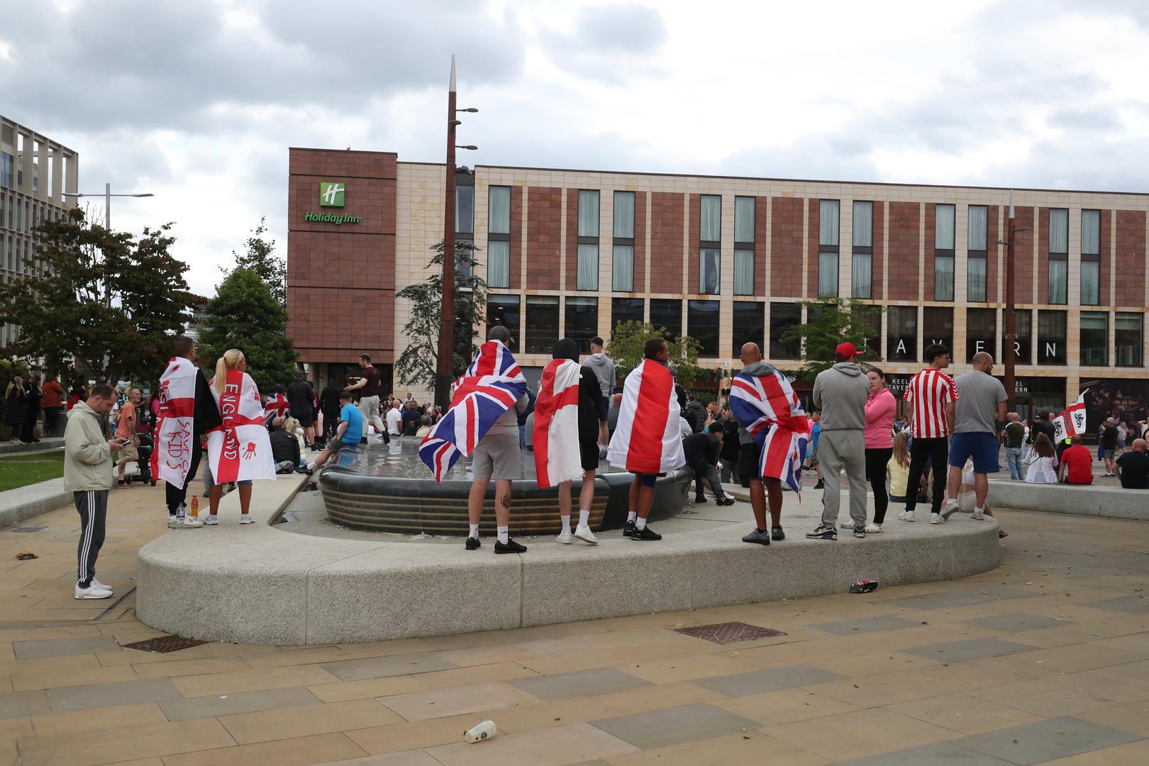 People protest in Sunderland city centre following the stabbing attacks on Monday in Southport, in which three young children were killed. Axel Rudakubana, 17, has been remanded into a youth detention accommodation, charged with three counts of murder, 10 counts of attempted murder and possession of a bladed article, following a knife attack at a Taylor Swift-themed holiday club. Picture date: Friday August 2, 2024. Photo: Scott Heppell/PRESS ASSOCIATION