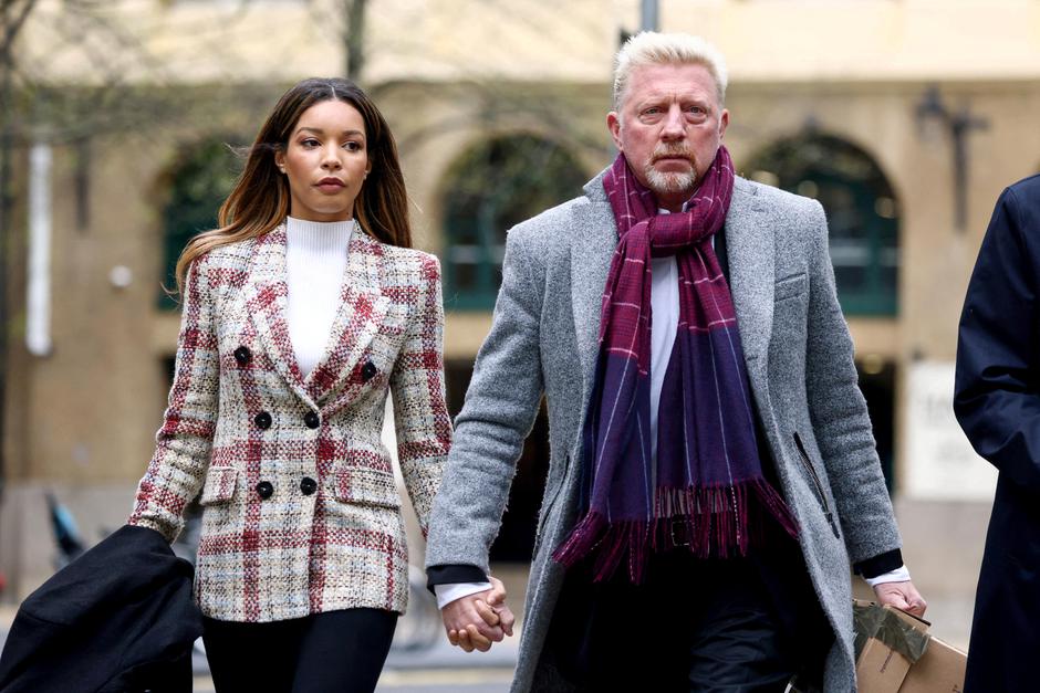 Former tennis player Boris Becker arrives with his partner Lilian de Carvalho Monteiro at Southwark Crown Court for his bankruptcy offences trial in London