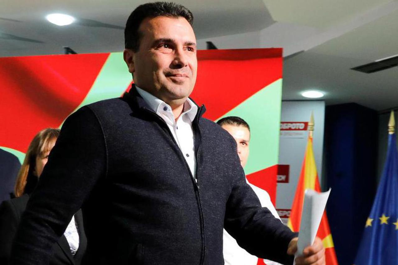 North Macedonia's Prime Minister Zoran Zaev leaves a news conference in Skopje