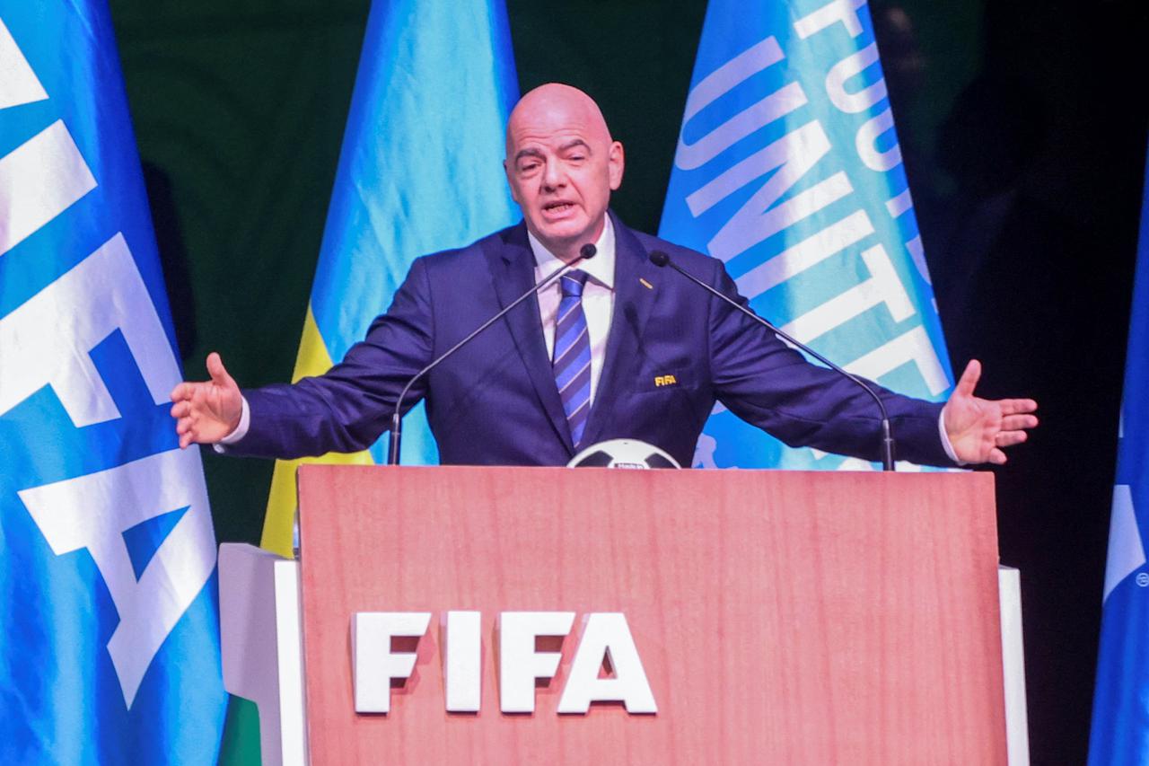 FIFA President Gianni Infantino addresses the 73rd FIFA Congress in Kigali