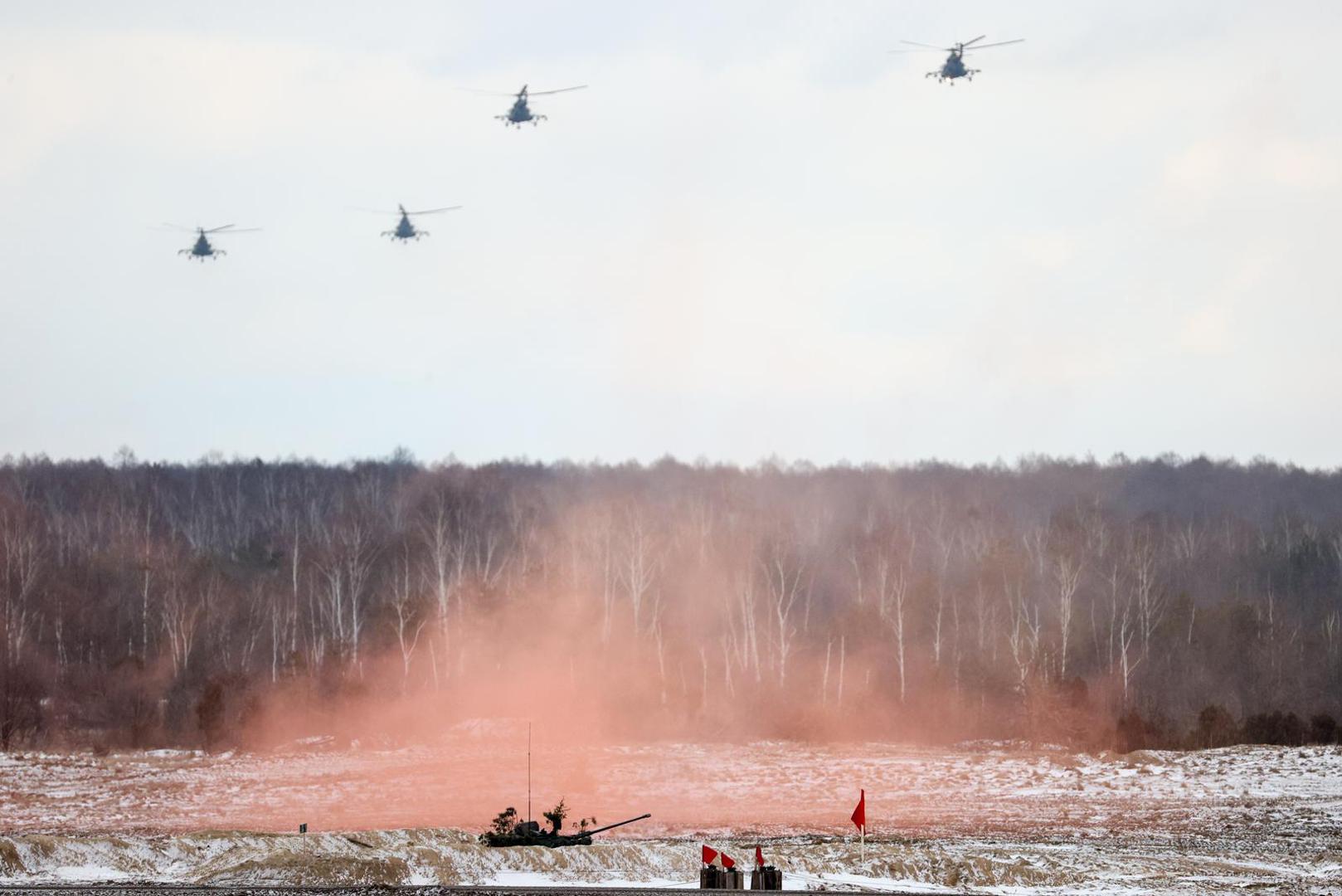 BREST REGION, BELARUS - FEBRUARY 3, 2022: An exercise to test response forces of the Union State of Russia and Belarus is held at Brestsky firing range. Combined arms, paratrooper, artillery and air force units have completed field firing. Gavriil Grigorov/TASS Photo via Newscom Photo: Gavriil Grigorov/NEWSCOM