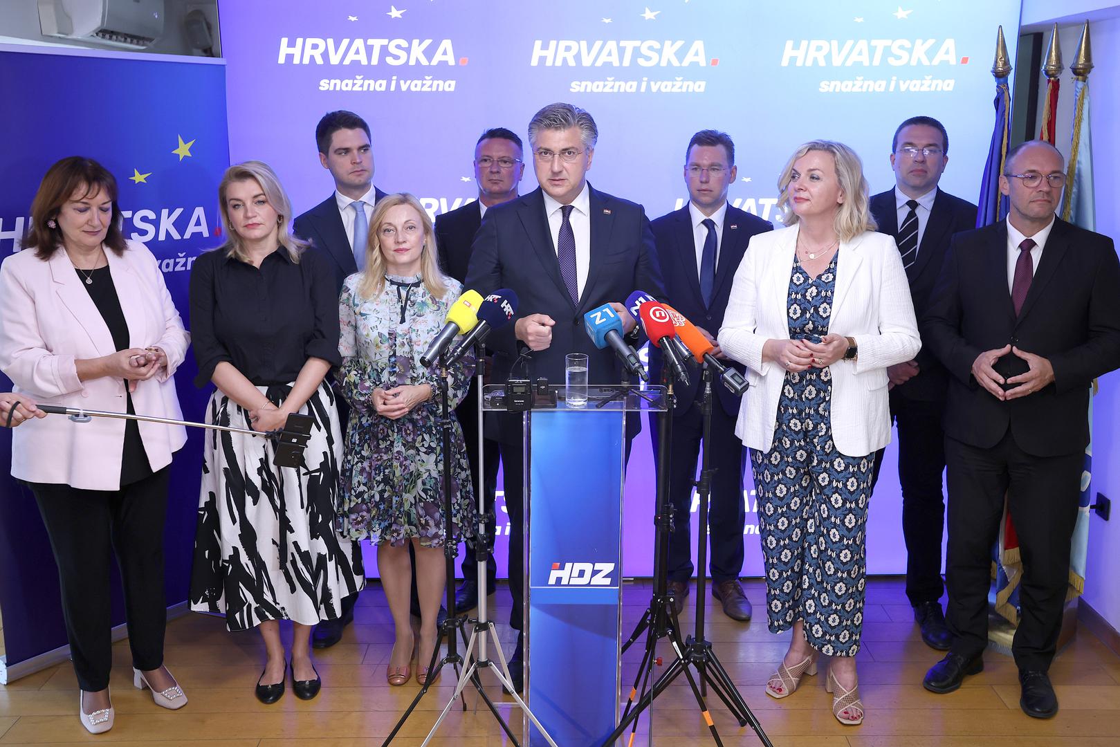 07.06.2024., Zagreb - Predsjednika HDZ-a Andrej Plenkovic odrzao je danas u sjedistu stranke zavrsnu konferenciju za medije uoci europarlamentarnih izbora.  Photo: Patrik Macek/PIXSELL