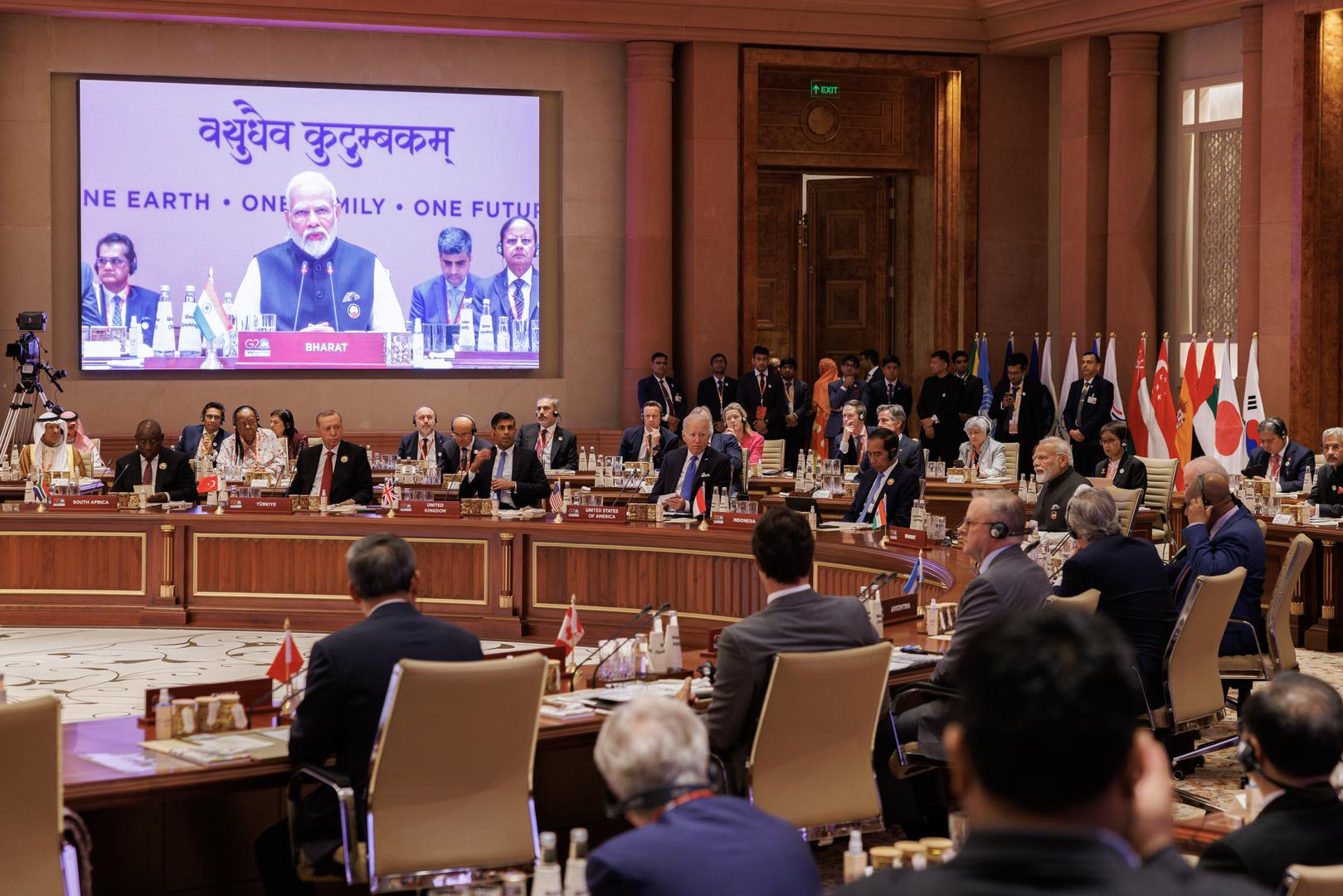 Prime Minister Narendra Modi of India welcomes leaders during opening session during the G20 Summit in New Delhi, India. Picture date: Saturday September 9, 2023. Photo: Dan Kitwood/PRESS ASSOCIATION