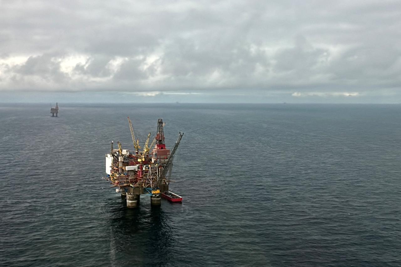 FILE PHOTO: Aerial view of the Gullfaks C oil platform, North Sea