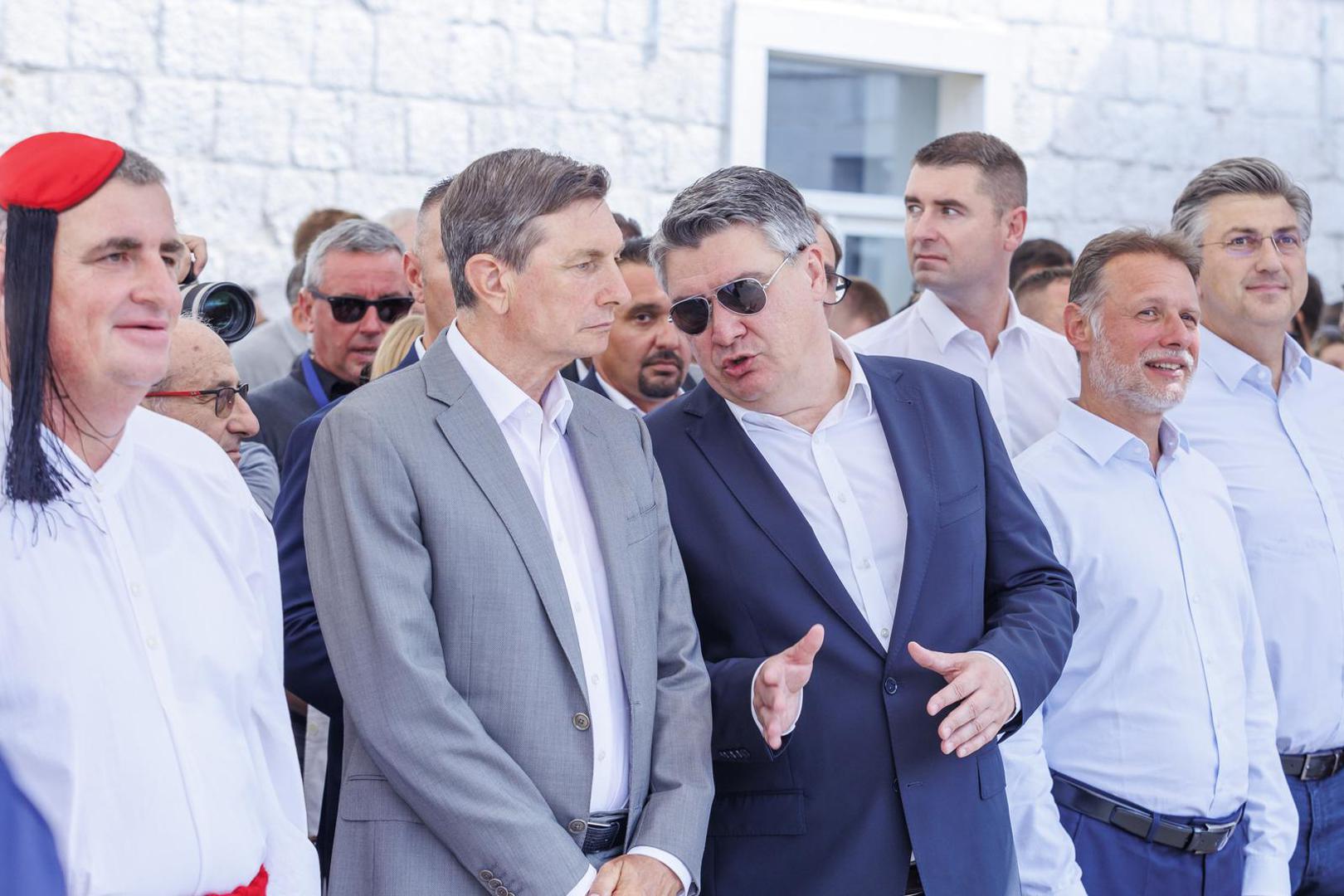 07.08.2022., Sinj - Predsjednik RH Zoran Milanovic, premijer Andrej Plenkovic s ministrima, predsjednik Republike Slovenije Borut Pahor sudjelovali su na Vojvodinom prijemu u Alkarskim dvorima.
Photo:   Photo: Miroslav Lelas/PIXSELL