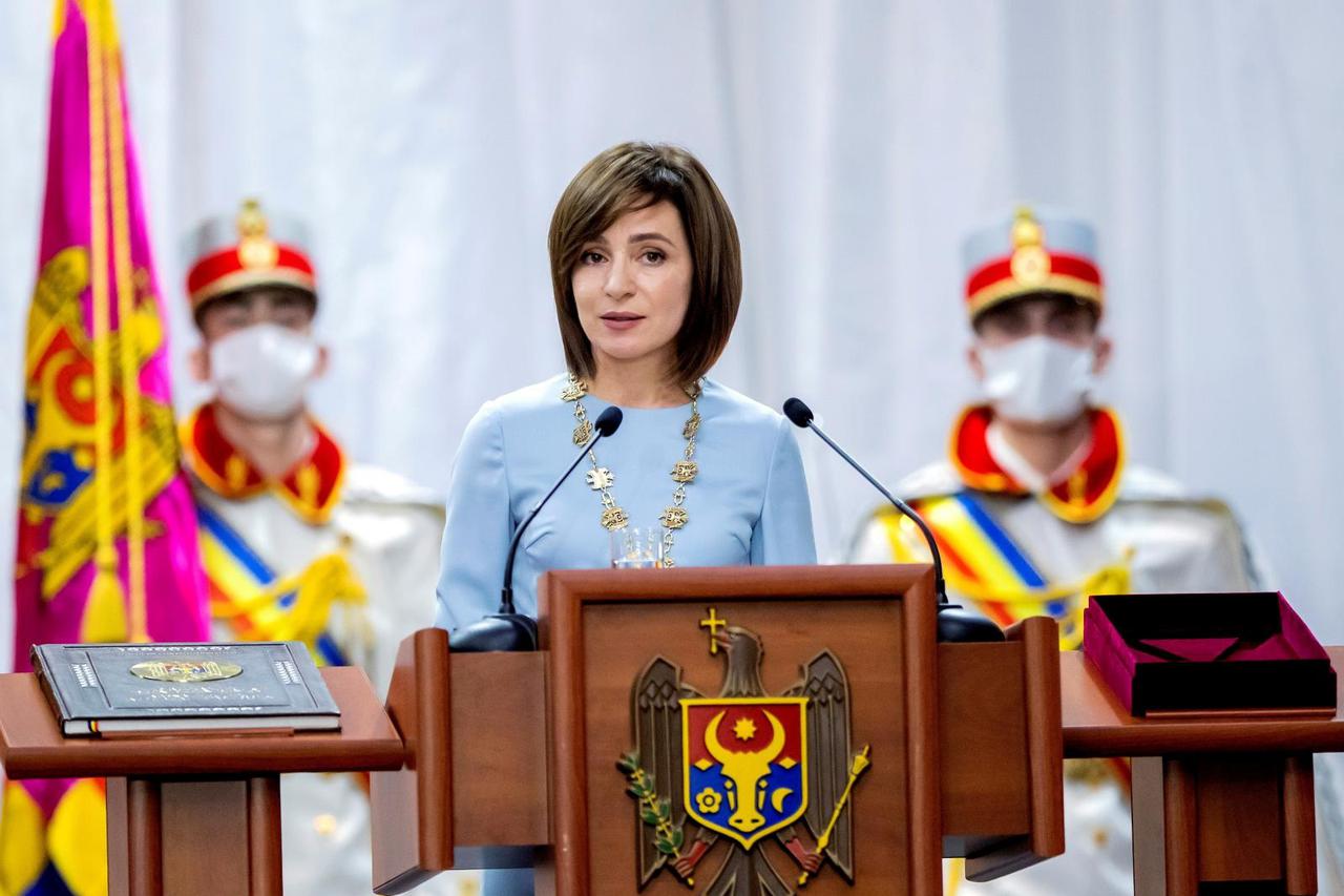 FILE PHOTO: Moldovan President Maia Sandu delivers a speech during an inauguration ceremony in Chisinau