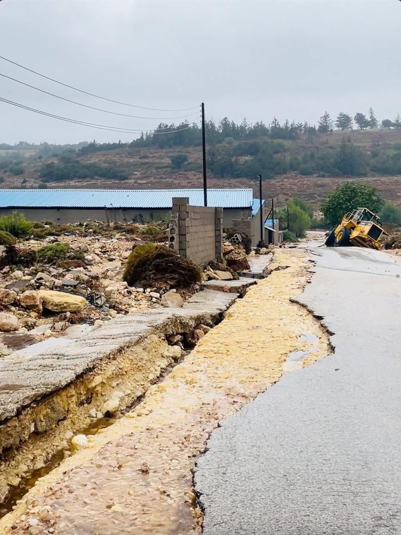 A view shows a slanted caterpillar on a damaged road, after a powerful storm and heavy rainfall hit, in Al Bayda, Libya, September 11, 2023, in this screen grab obtained from social media video. Instagram/@EX5TWD via REUTERS. ATTENTION EDITORS - THIS IMAGE HAS BEEN SUPPLIED BY A THIRD PARTY. MANDATORY CREDIT. NO RESALES. NO ARCHIVES Photo: INSTAGRAM/@EX5TWD/REUTERS