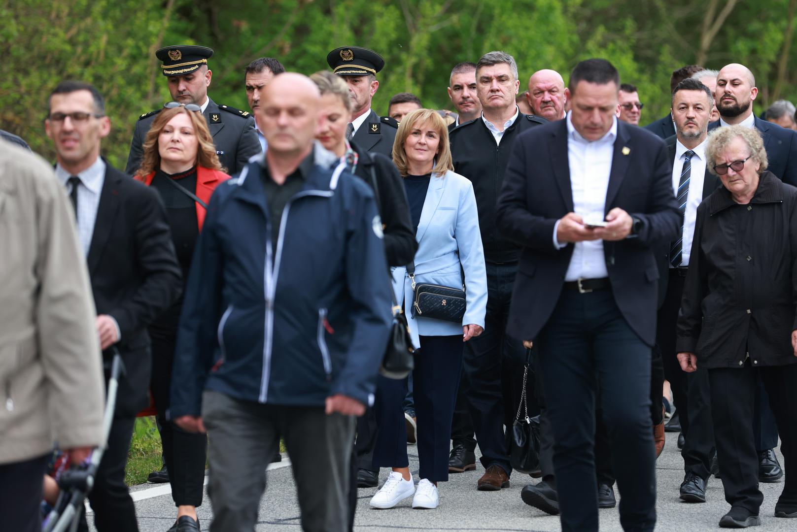 03.04.2024., Belisce - Od Mosta 107. brigade Hrvatske vojske do spomenika poginulim pripadnicima 107. brigade Hrvatske vojske, predsjednik Republike i vrhovni zapovjednik Oruzanih snaga Republike Hrvatske Zoran Milanovic sudjelovao je u svecanom mimohodu povodom 32. obljetnice najvece vojno redarstvene akcije 107. brigade HV-a – Operacije Baranja. Photo: Davor Javorovic/PIXSELL