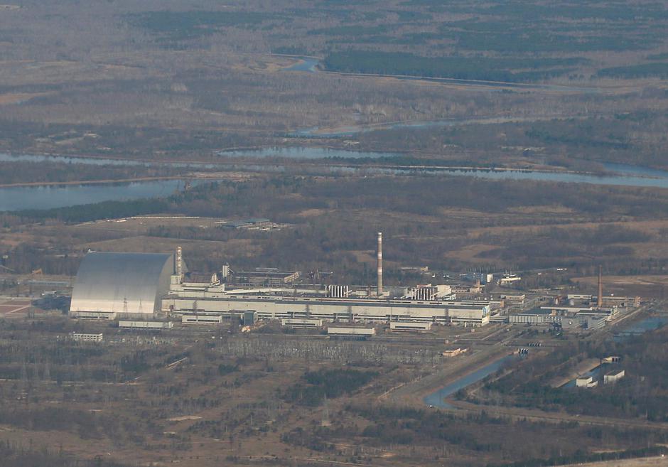 FILE PHOTO: A view shows the Chernobyl Nuclear Power Plant during a tour to the Chernobyl zone