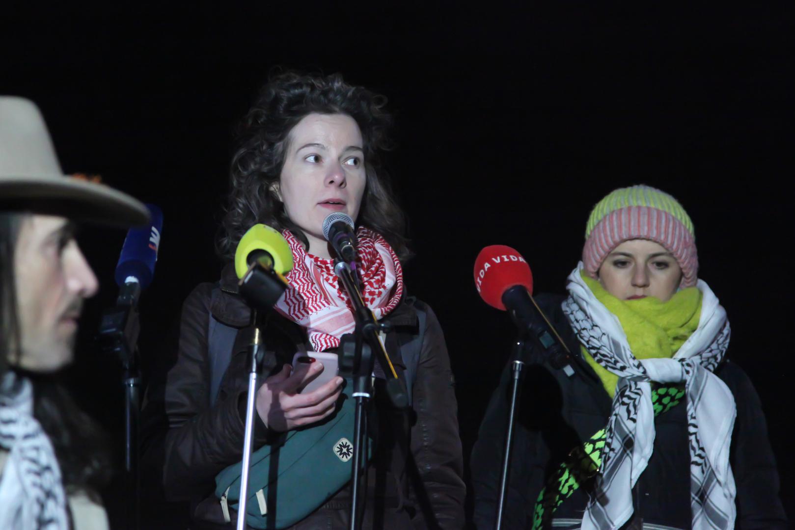 13.1.2024., Trg zrtava fasizma, Zagreb - U sklopu medjunarodnog dana akcije za trajni prekid vatre u Pojasu Gaze, na Trgu zrtava fasizma organiziran je skup pod nazivom “Zivot, sloboda, pravda - mars za Palestinu”. Photo: Luka Batelic/PIXSELL