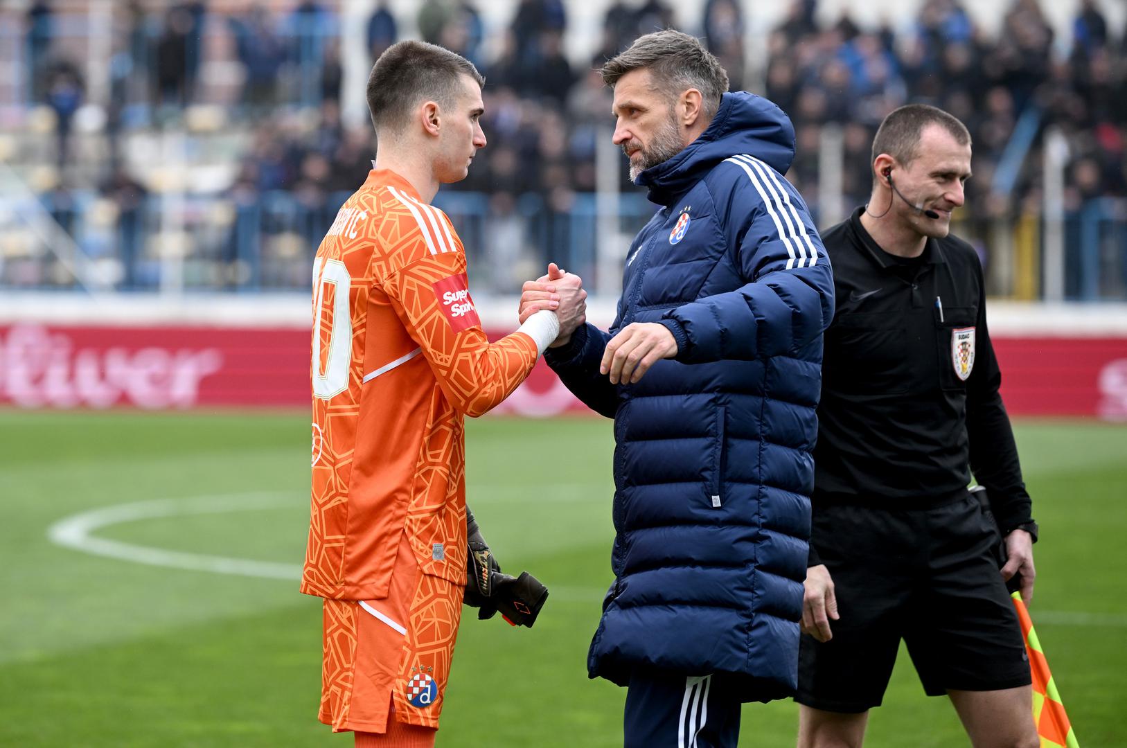 08.04.2023., stadion u Kranjcevicevoj ulici, Zagreb - SuperSport HNL, 28. kolo, NK Lokomotiva - GNK Dinamo. Dominik Livakovic, trener Dinama Igor Biscan Photo: Marko Lukunic/PIXSELL