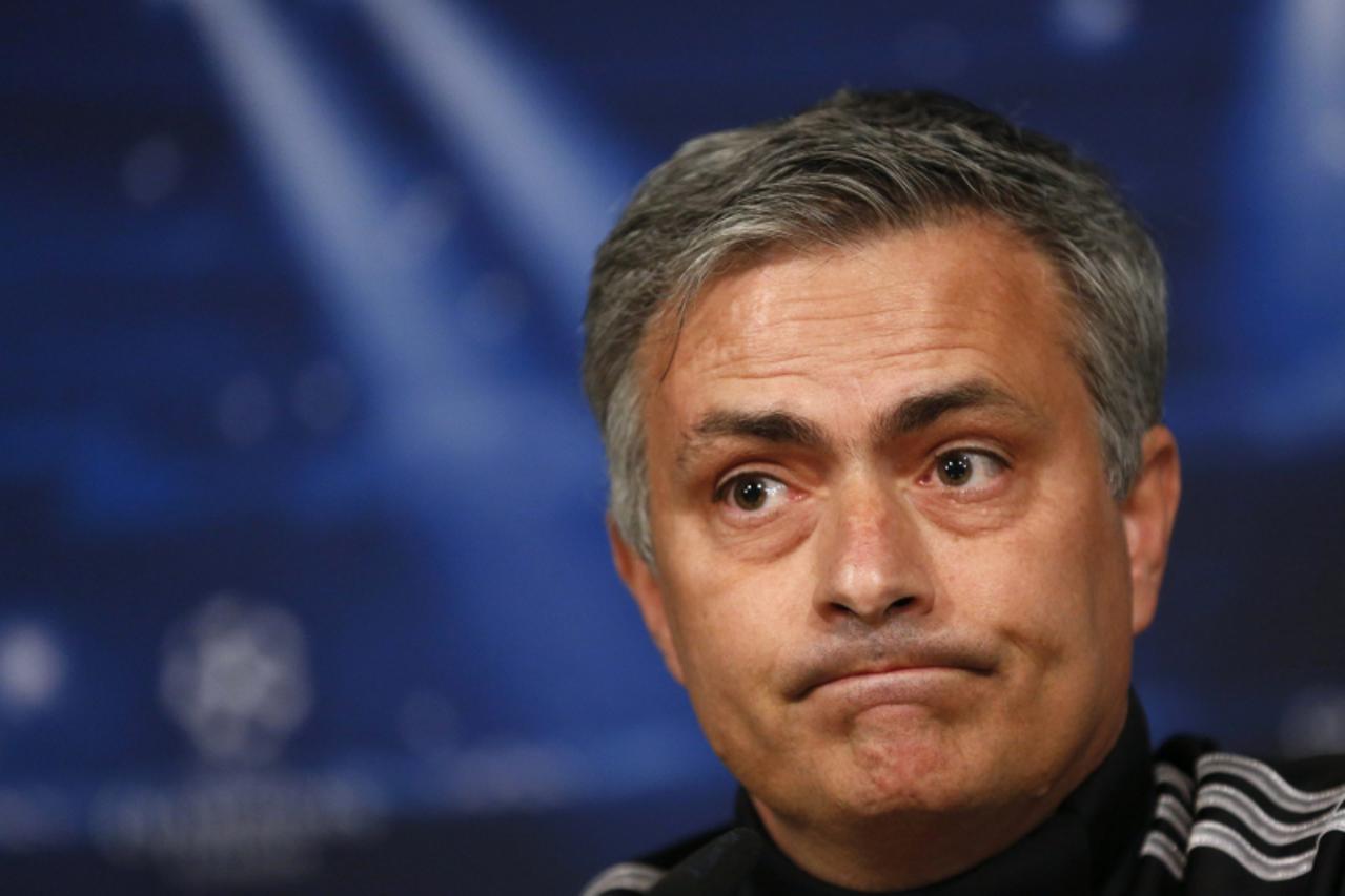 'Real Madrid\'s coach Jose Mourinho attends a news conference at Santiago Bernabeu Stadium in Madrid April 2, 2013. Real Madrid will play Galatasaray in their Champions League quarter-final first leg 