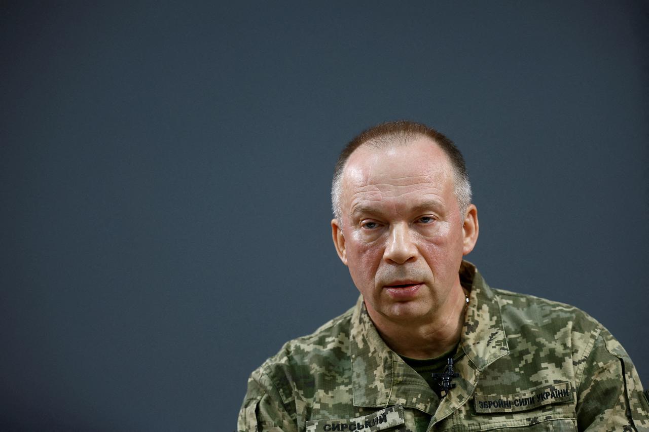 FILE PHOTO: Commander of the Ukrainian Ground Forces Syrskyi attends an in interview with Reuters in Kharkiv region