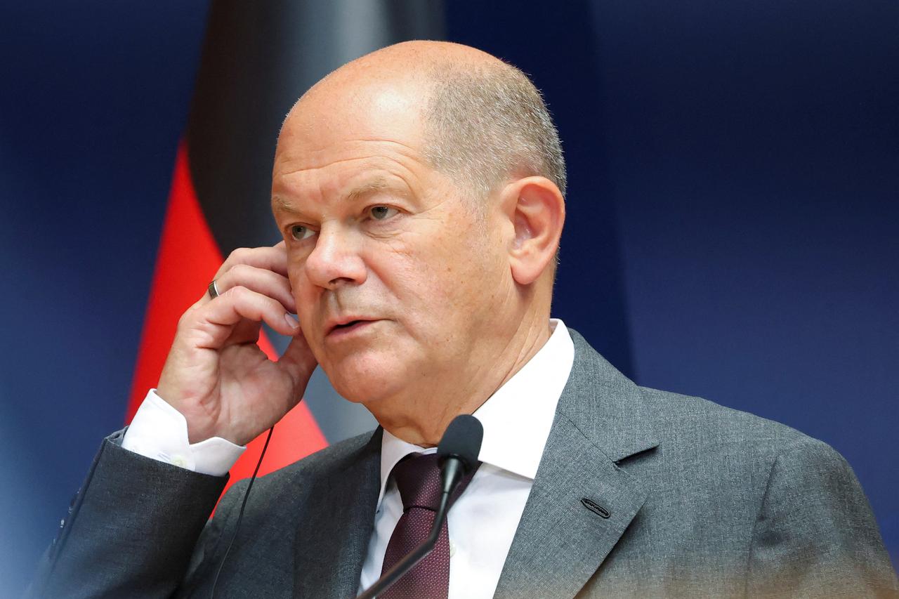 German Chancellor Olaf Scholz speaks during a press conference, during a critical raw materials summit in Belgrade