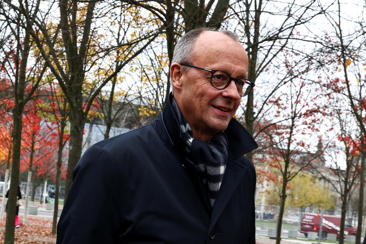 Friedrich Merz, leader of the conservative CDU party, arrives for a closed-door meeting with Chancellor Olaf Scholz in Berlin