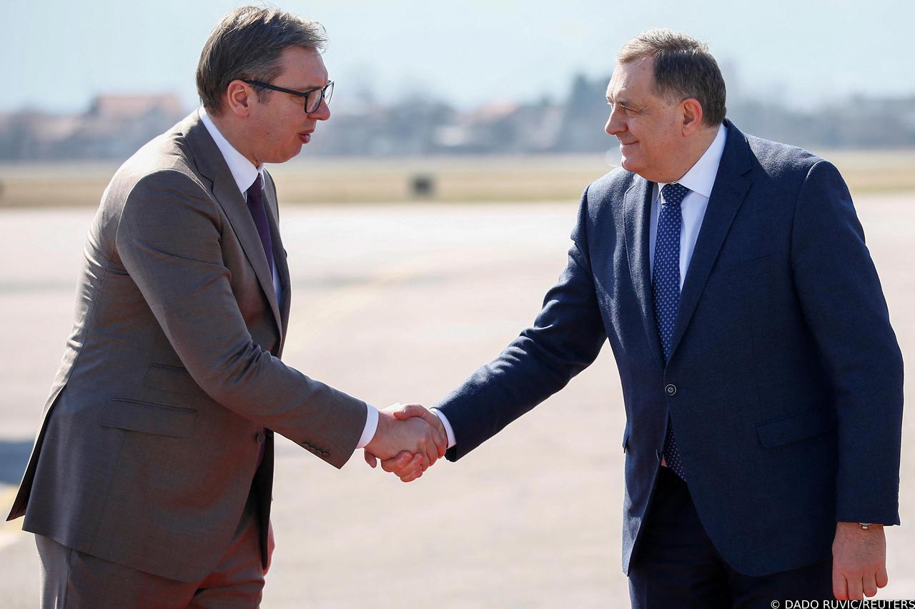 FILE PHOTO: Serbia's President Vucic donates COVID-19 vaccines to Bosnia's members of tripartite presidency Dodik, Dzaferovic and Komsic, in Sarajevo