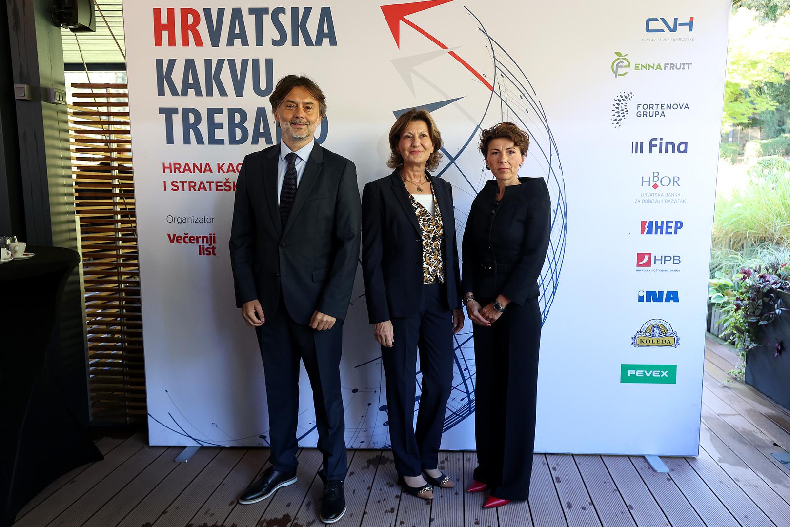 10.09.2024., Koprivnica - Konferencija "Hrvatska kakvu trebamo: Hrana kao geopoliticko i stratesko pitanje" odrzana je u Restoranu Stagelj. glavni urednik Vecernjeg lista Drazen Klaric, predsjednica Uprave Podravke Martina Dalic, Ivana Krajinovic Photo: Goran Stanzl/PIXSELL