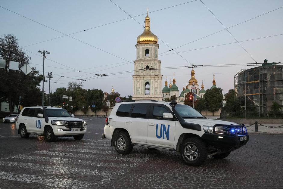 Members of IAEA mission depart for visit to Zaporizhzhia nuclear power plant amid Russia's invasion of Ukraine, in central Kyiv