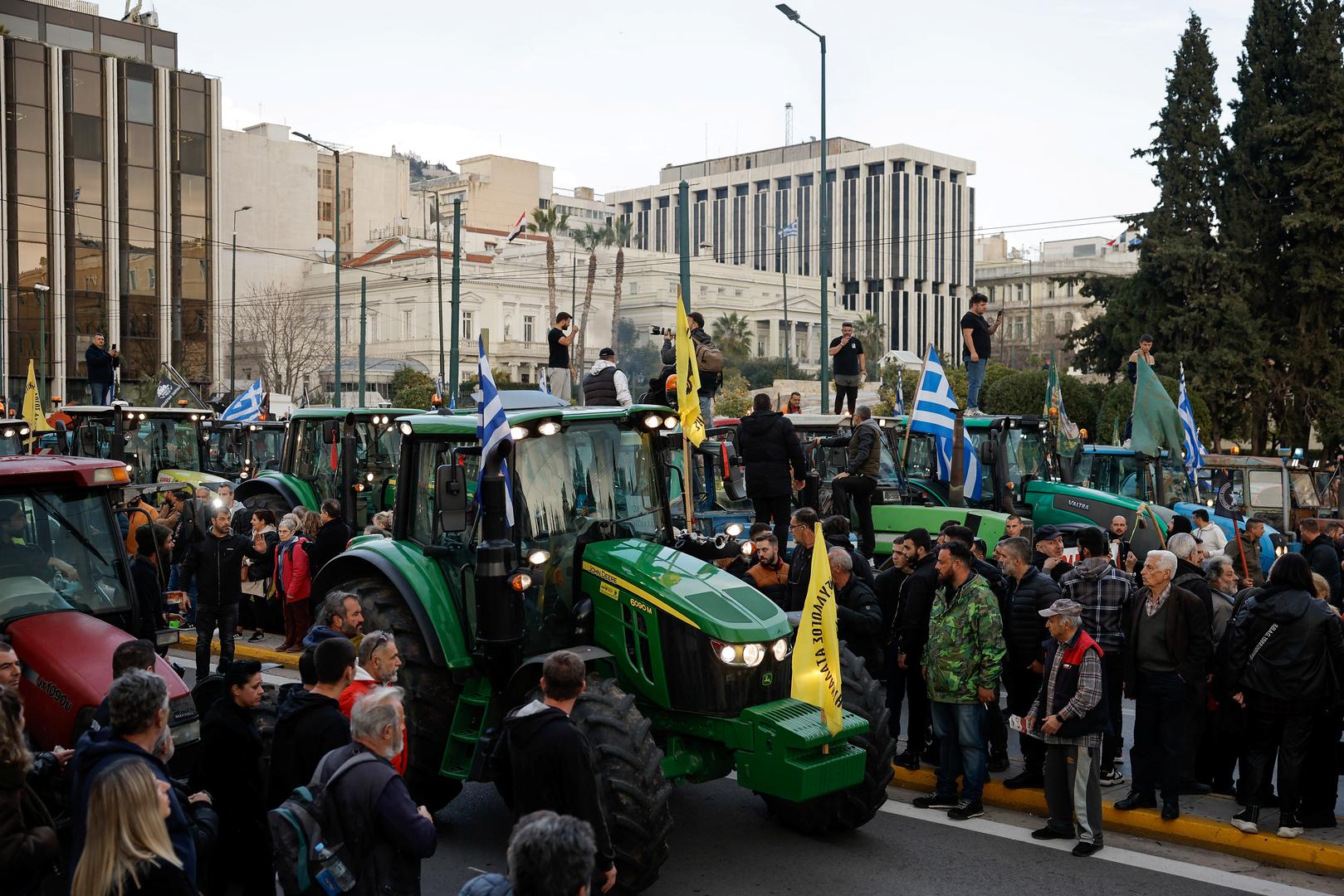 Greek farmers, with their tractors, protest over rising energy costs and competition from imports in Athens, Greece, February 20, 2024. REUTERS/Louisa Gouliamaki Photo: LOUISA GOULIAMAKI/REUTERS