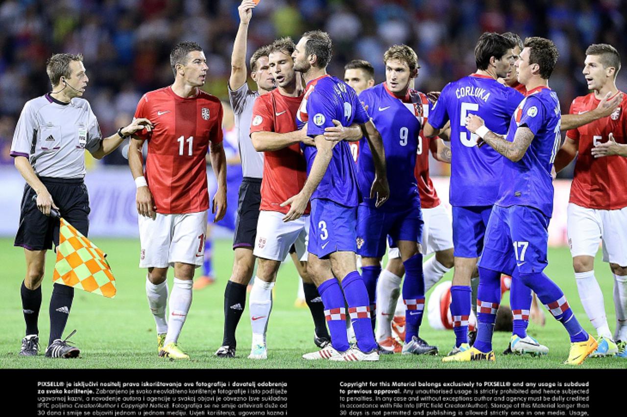 '06.09.2013., Stadion Crvena zvezda, Beograd - Kvalifikacijska nogometna utakmica za Svjetsko prvenstvo 2014. u Brazilu, skupina A, Srbija - Hrvatska. Josip Simunic, Aleksandar Kolarov, Branislav Ivan