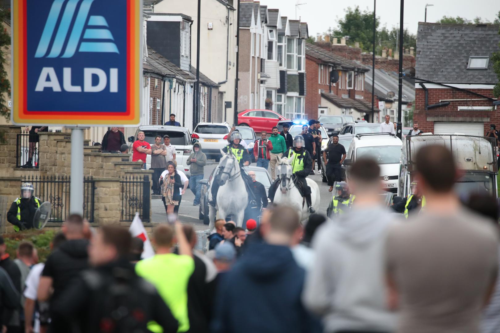 People protest in Sunderland city centre following the stabbing attacks on Monday in Southport, in which three young children were killed. Axel Rudakubana, 17, has been remanded into a youth detention accommodation, charged with three counts of murder, 10 counts of attempted murder and possession of a bladed article, following a knife attack at a Taylor Swift-themed holiday club. Picture date: Friday August 2, 2024. Photo: Scott Heppell/PRESS ASSOCIATION