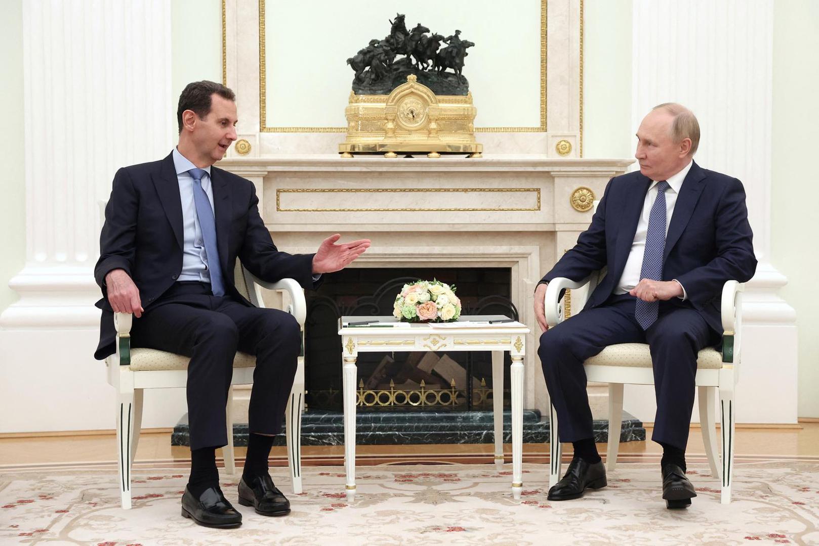 Russian President Vladimir Putin attends a meeting with Syrian President Bashar al-Assad at the Kremlin in Moscow, Russia, July 24, 2024. Sputnik/Valeriy Sharifulin/Pool via REUTERS ATTENTION EDITORS - THIS IMAGE WAS PROVIDED BY A THIRD PARTY. Photo: Valeriy Sharifulin/REUTERS