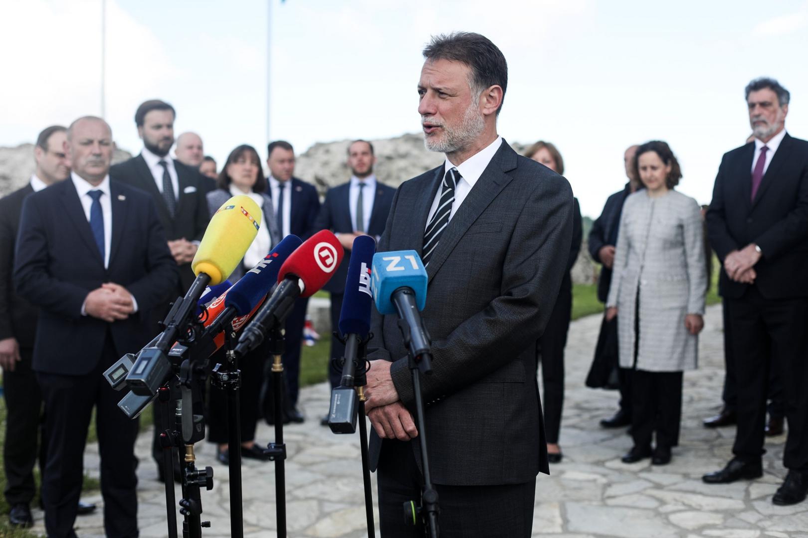 30.05.2021., Zagreb - Andrej Plenkovic, Gordan Jandrokovic i drugi duznosnici na Oltaru domovine na Medvedgradu polozili vijence u povodu obiljezavanja Dana drzavnosti. Photo: Marin Tironi/PIXSELL