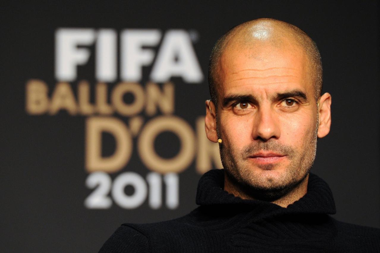 'Nominee for the Fifa World coach of the Year for Men?s Football, Barcelona\'s Spanish coach Pep Guardiola attends a press conference prior to the FIFA Ballon d\'Or ceremony on January 9, 2012 at the 