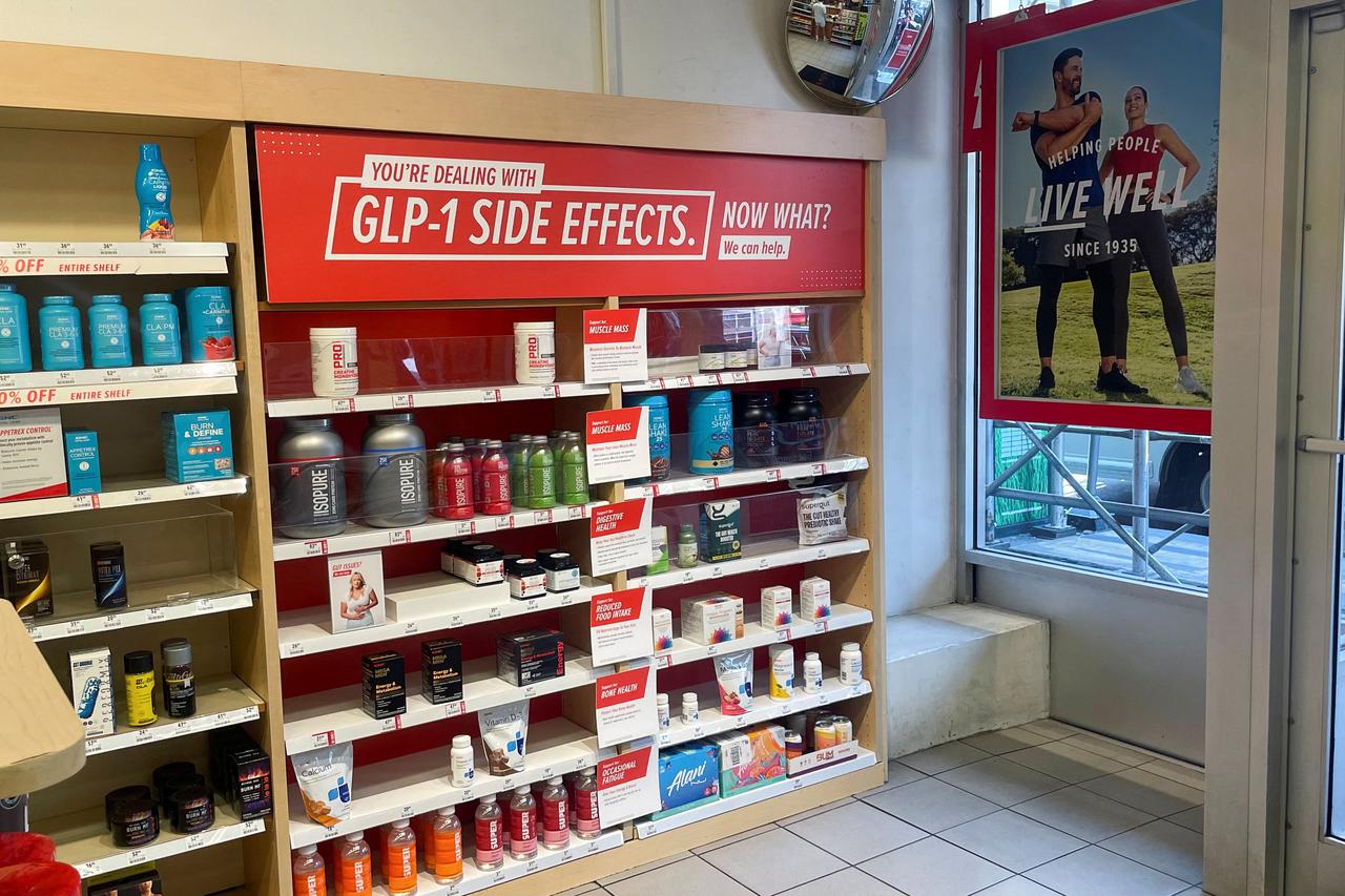 A view of a GNC store which offers products for people taking GLP-1s, in Manhattan