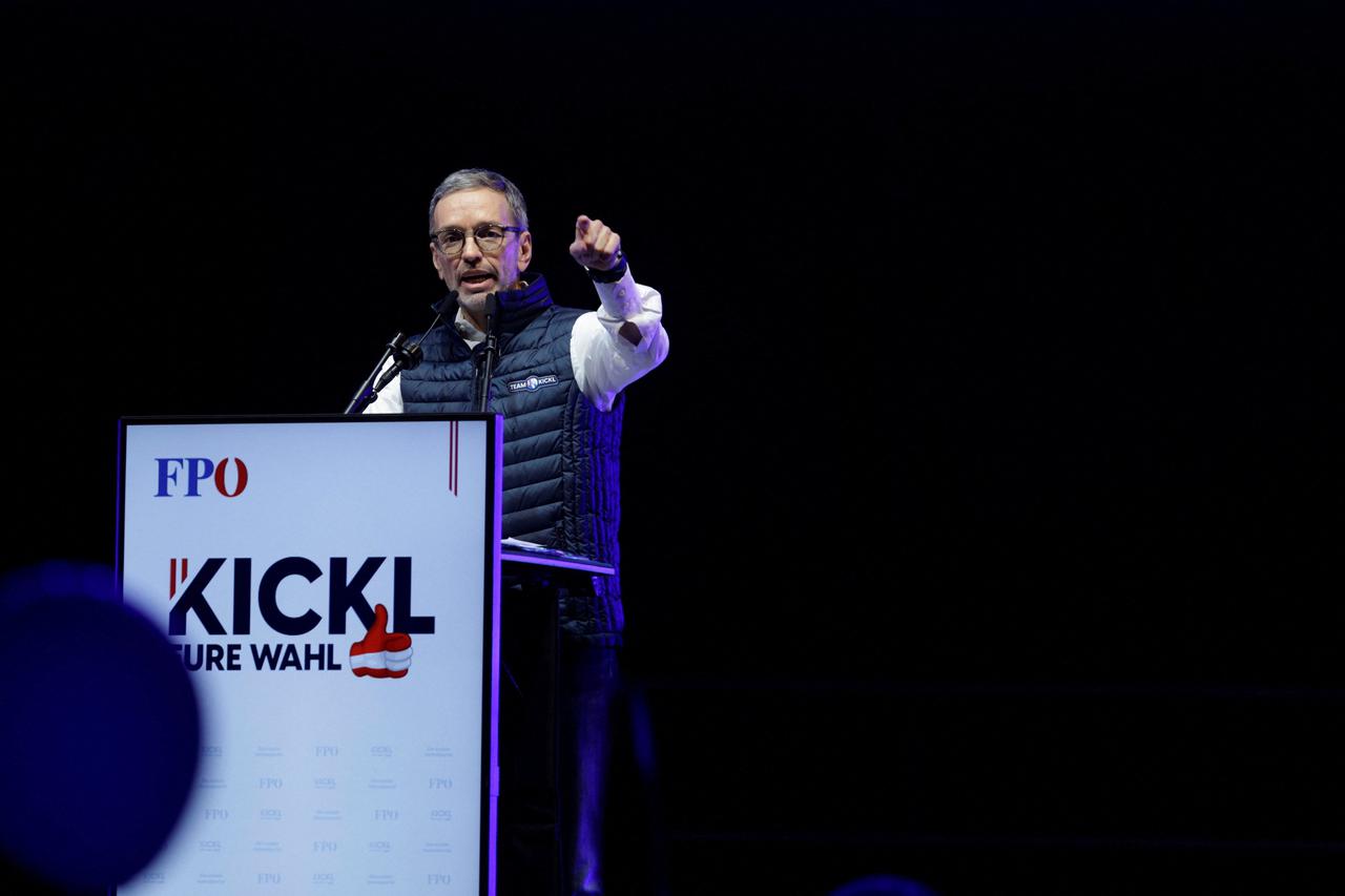 Head of Freedom Party (FPOe) Herbert Kickl attends their final election rally in Vienna