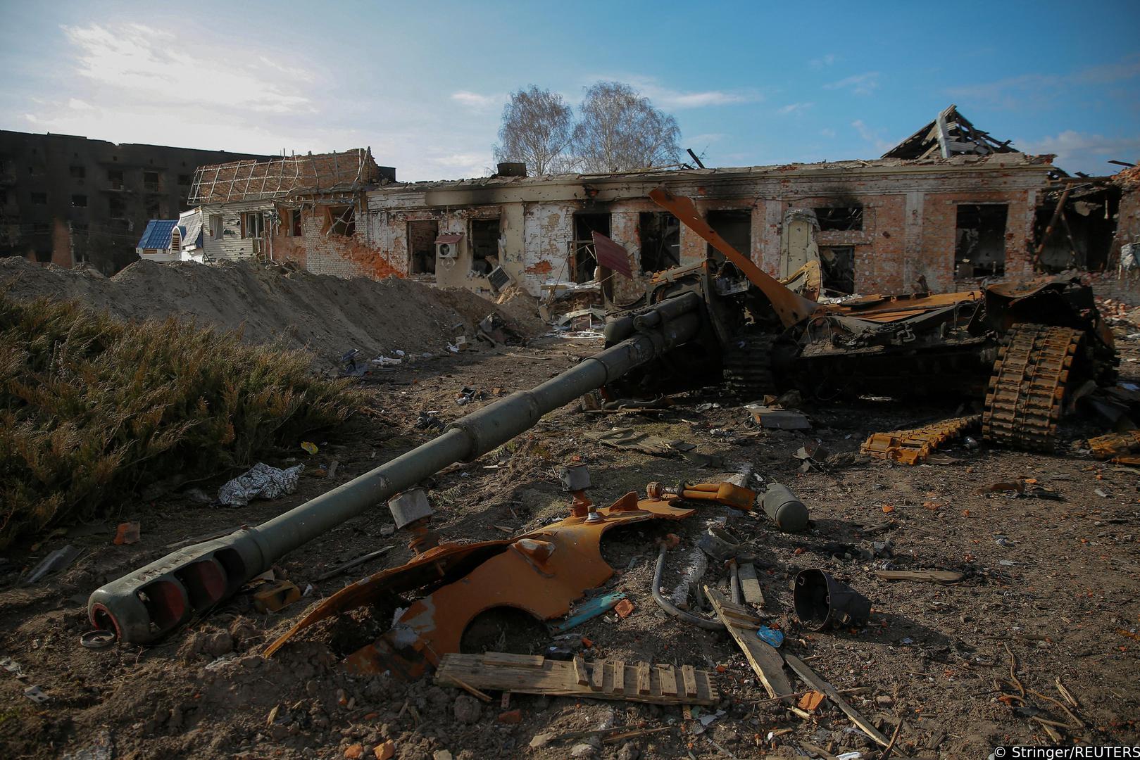 A destroyed Russian tank is seen amid Russia?s attack on Ukraine continues, in the town of Trostianets, in Sumy region, Ukraine March 28, 2022. Picture taken March 28, 2022. REUTERS/Oleg Pereverzev Photo: Stringer/REUTERS