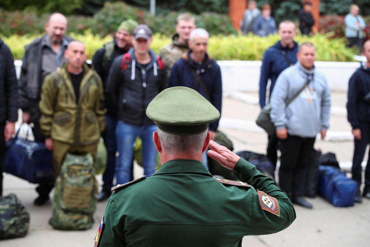 Russian reservists depart for military bases during mobilisation of troops in Volzhsky