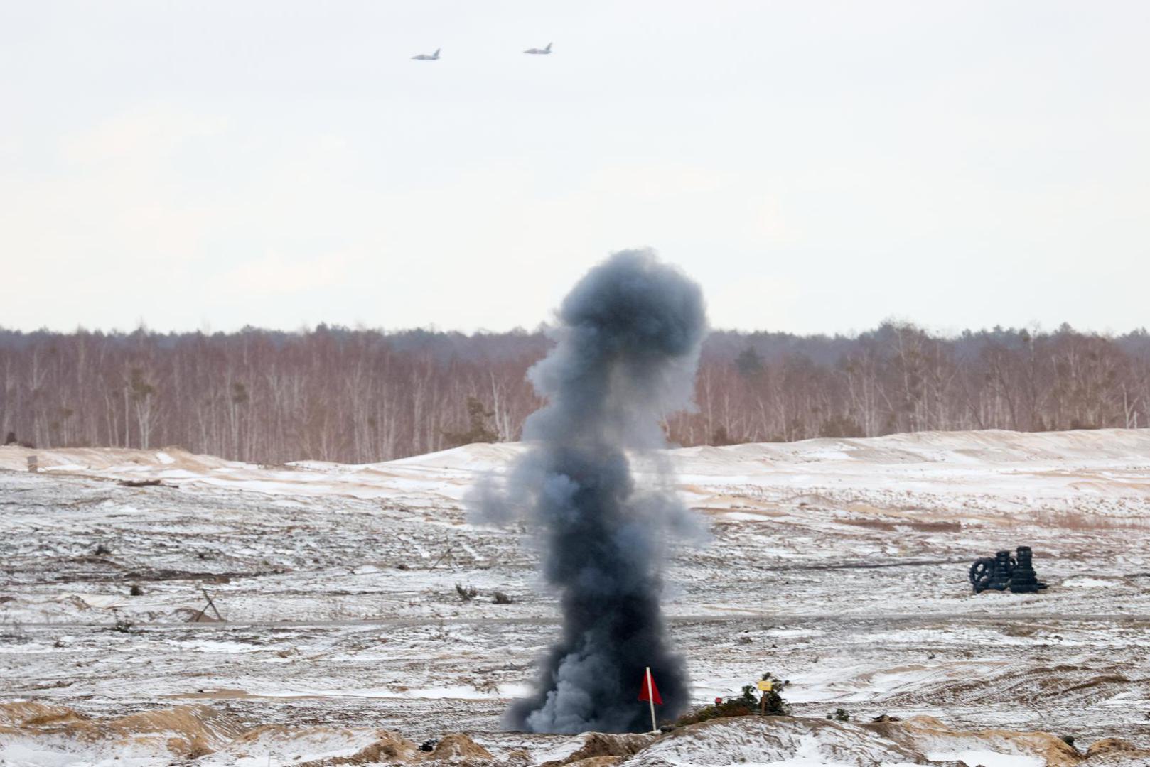 BREST REGION, BELARUS - FEBRUARY 3, 2022: An exercise to test response forces of the Union State of Russia and Belarus is held at Brestsky firing range. Combined arms, paratrooper, artillery and air force units have completed field firing. Gavriil Grigorov/TASS Photo via Newscom Photo: Gavriil Grigorov/NEWSCOM