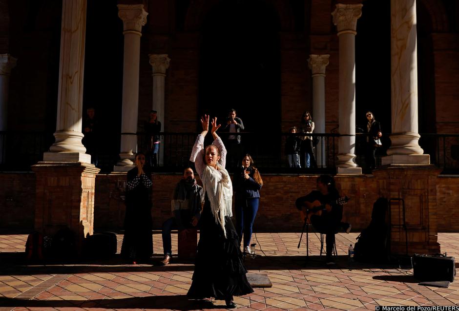 Flamenco dancer performs during International Flamenco day in Seville