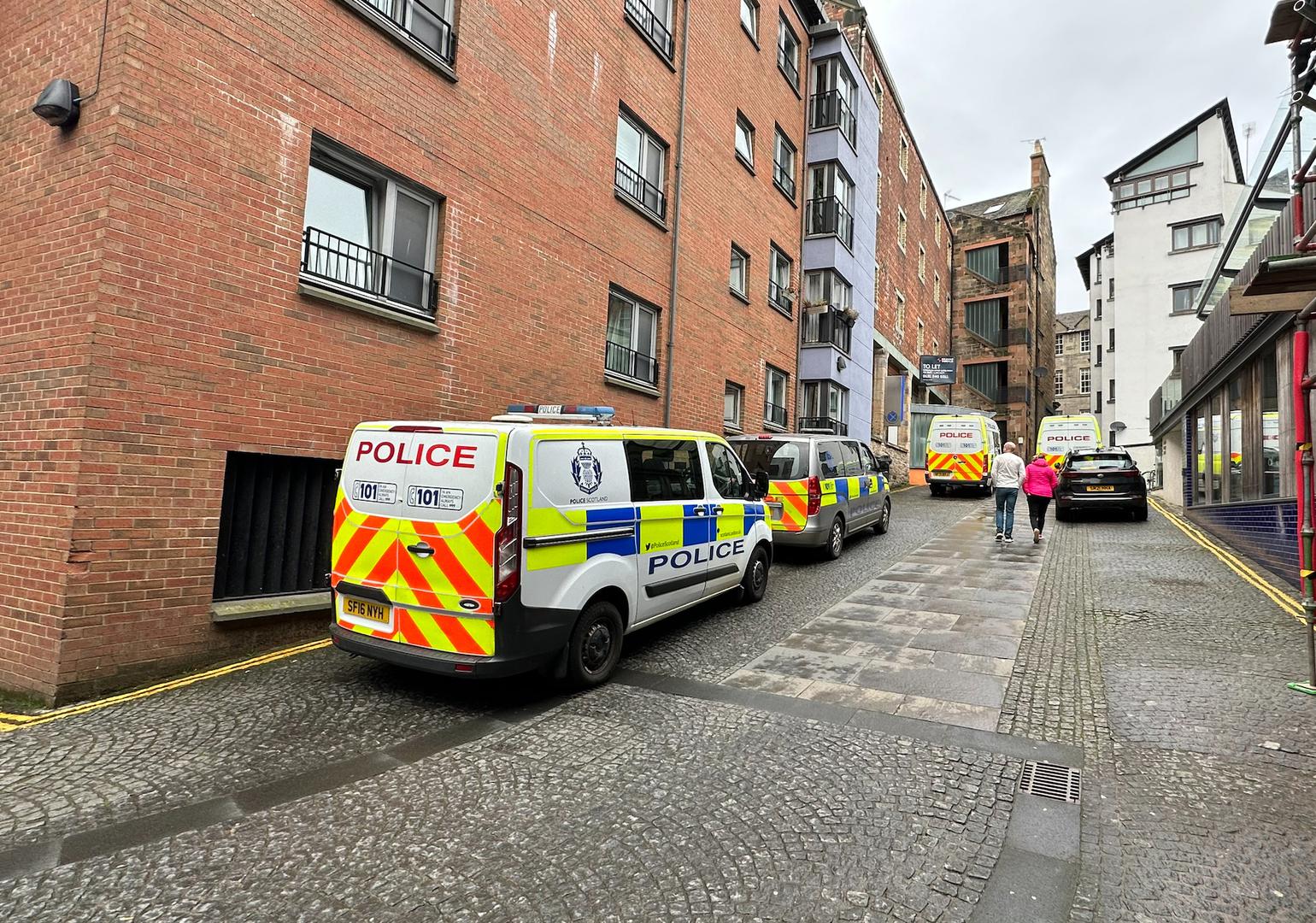 Police vans near the headquarters of the Scottish National Party (SNP) in Edinburgh following the arrest of former chief executive Peter Murrell. Police Scotland are conducting searches at a number of properties in connection with the ongoing investigation into the funding and finances of the party. Picture date: Wednesday April 5, 2023. Photo: Dan Barker/PRESS ASSOCIATION