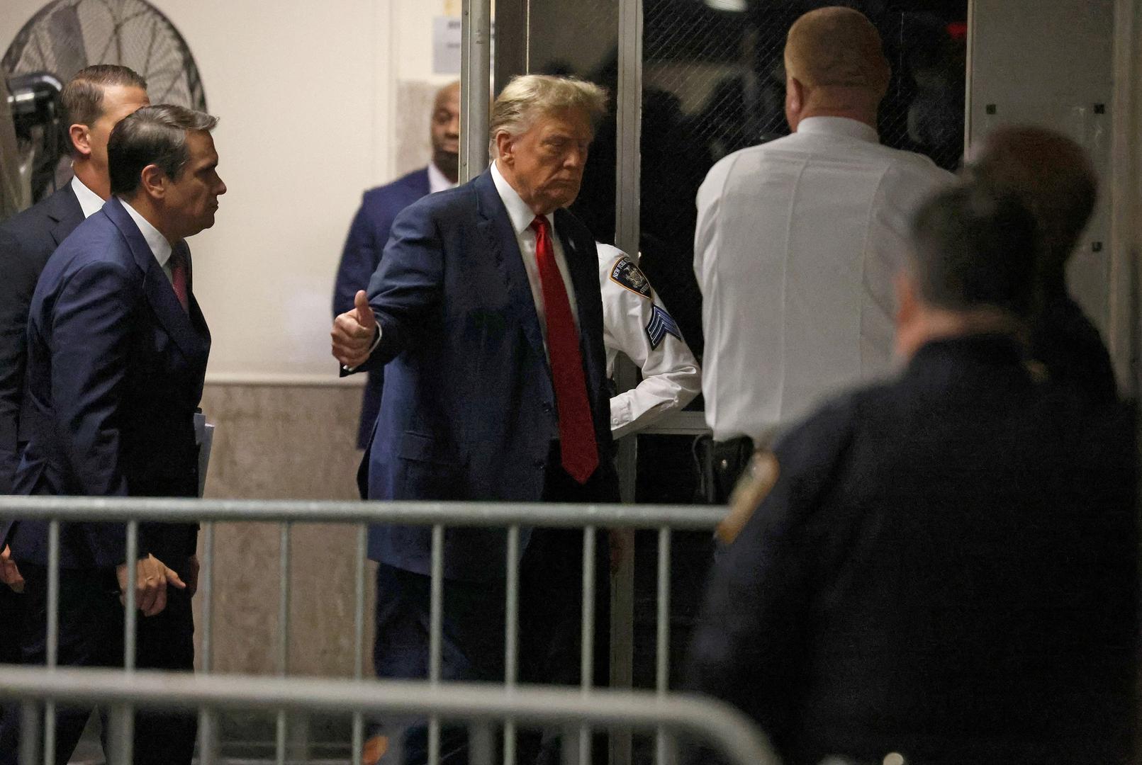 Republican U.S. presidential candidate Donald Trump gives a thumbs-up as he appears in State Supreme Court in Manhattan after a mid-morning break on Monday morning, in New York, U.S., April 15, 2024, for the first day of his trial on charges of falsifying business records. Jefferson Siegel/Pool via REUTERS Photo: Jefferson Siegel/REUTERS