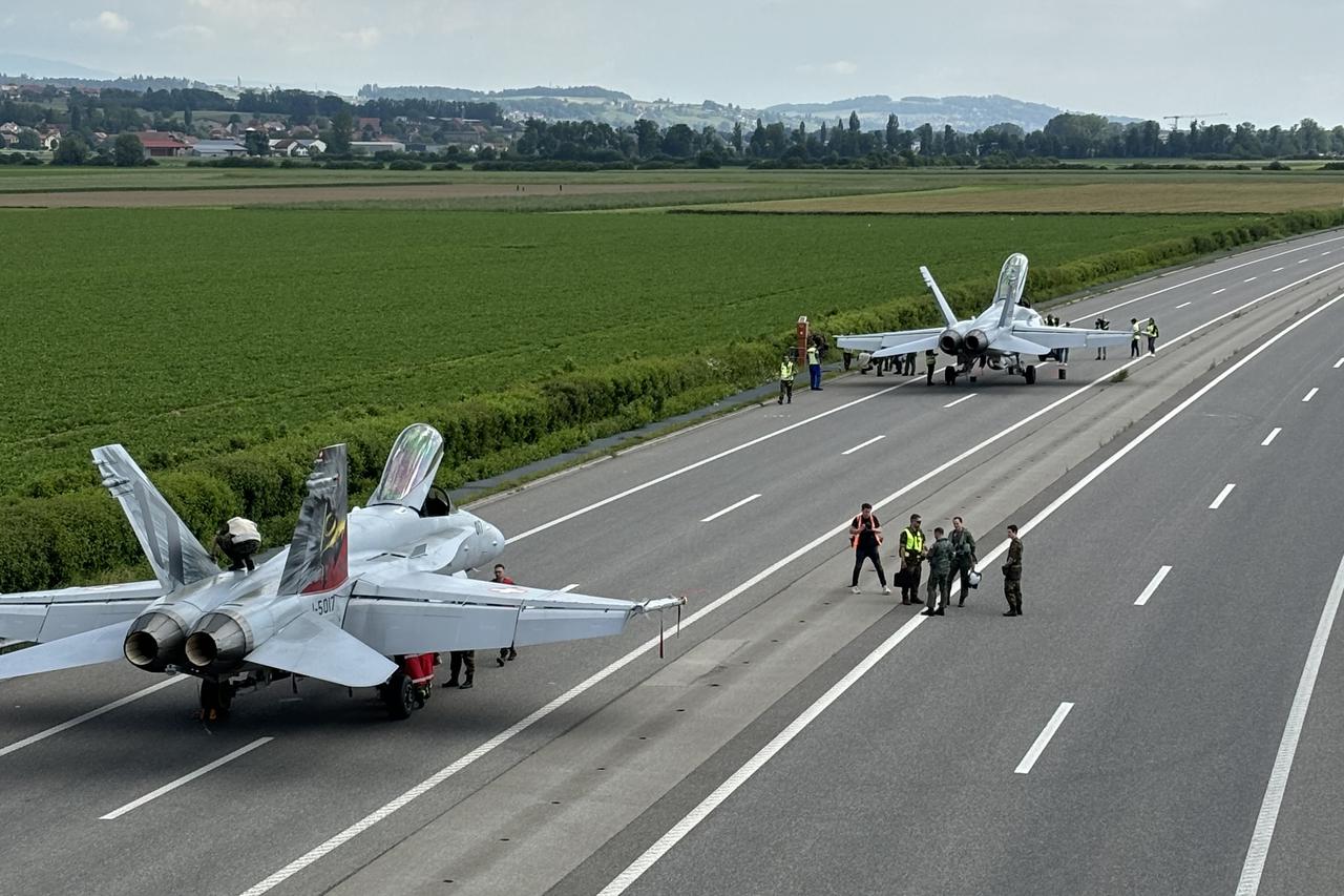 Swiss fighter jets take off and land on the A1 highway