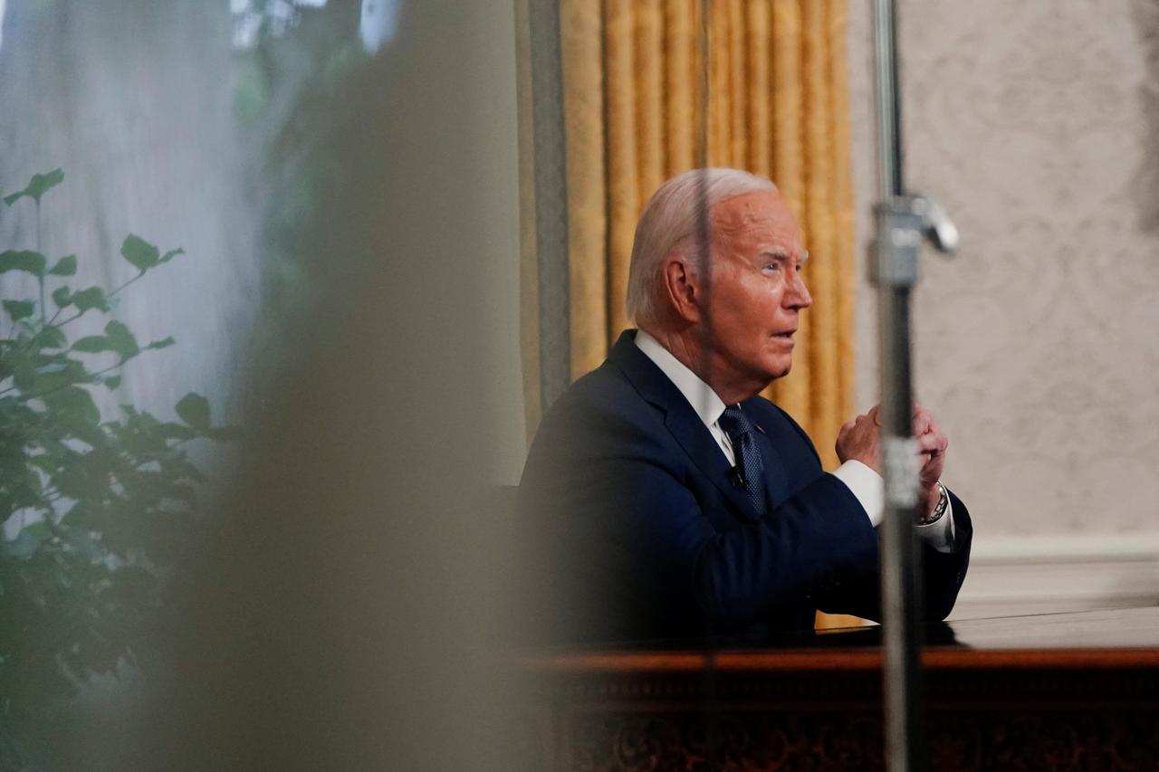 U.S. President Joe Biden delivers remarks from the Oval Office a day after a shooting at a campaign rally for Republican challenger Donald Trump, in Washington
