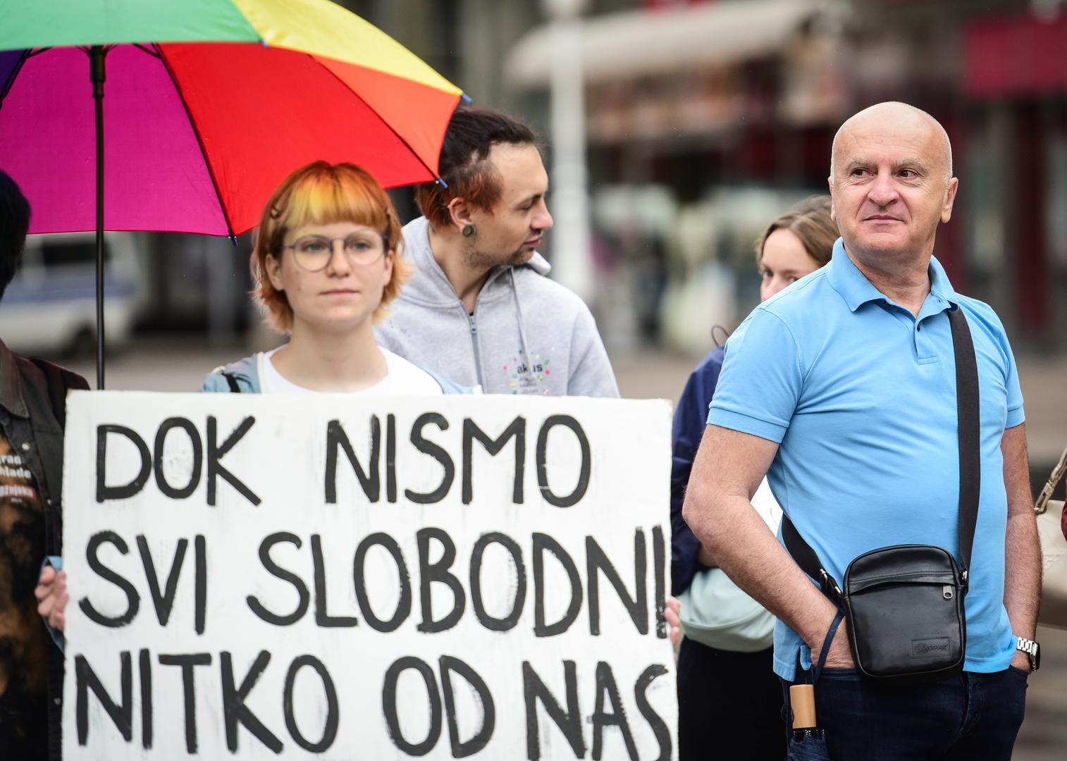 05.08.2023., Zagreb - Prosvjed protiv molitelja kojem se pridruzio i clan Predsjednistva SDP-a Predrag Fred Matic.  Photo: Neva Zganec/PIXSELL