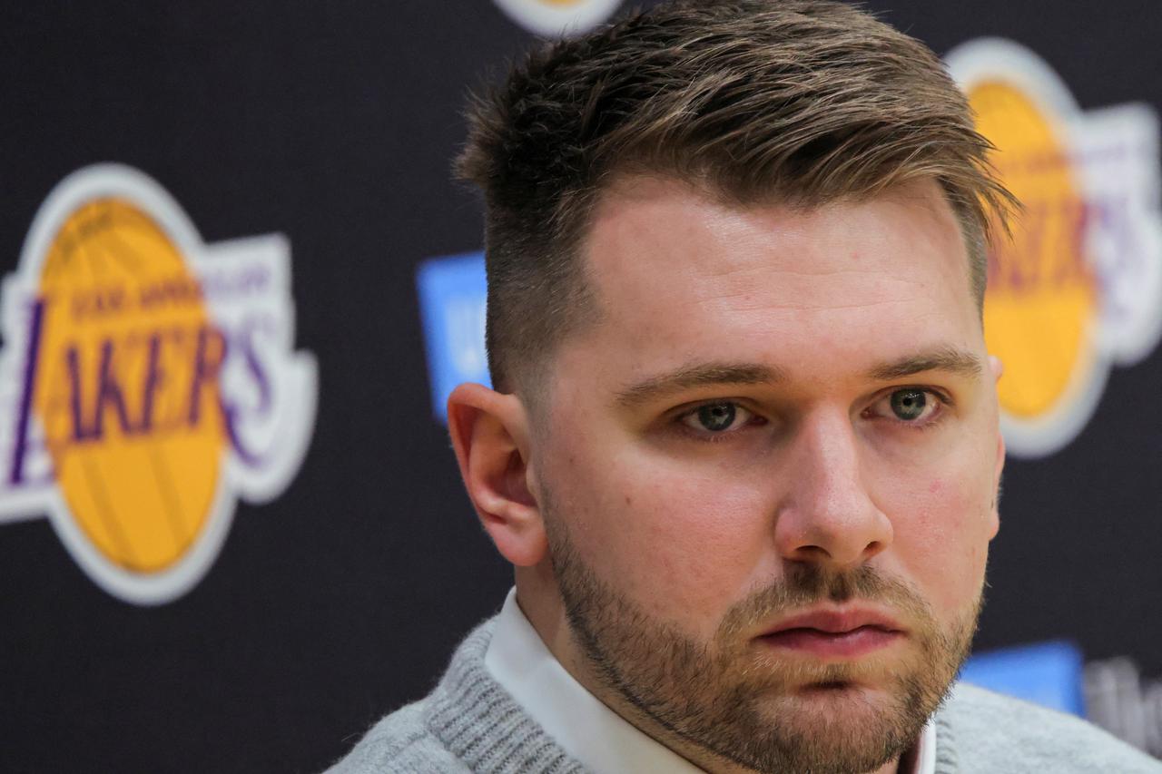 NBA's Doncic attends his first press conference after being traded to Los Angeles Lakers