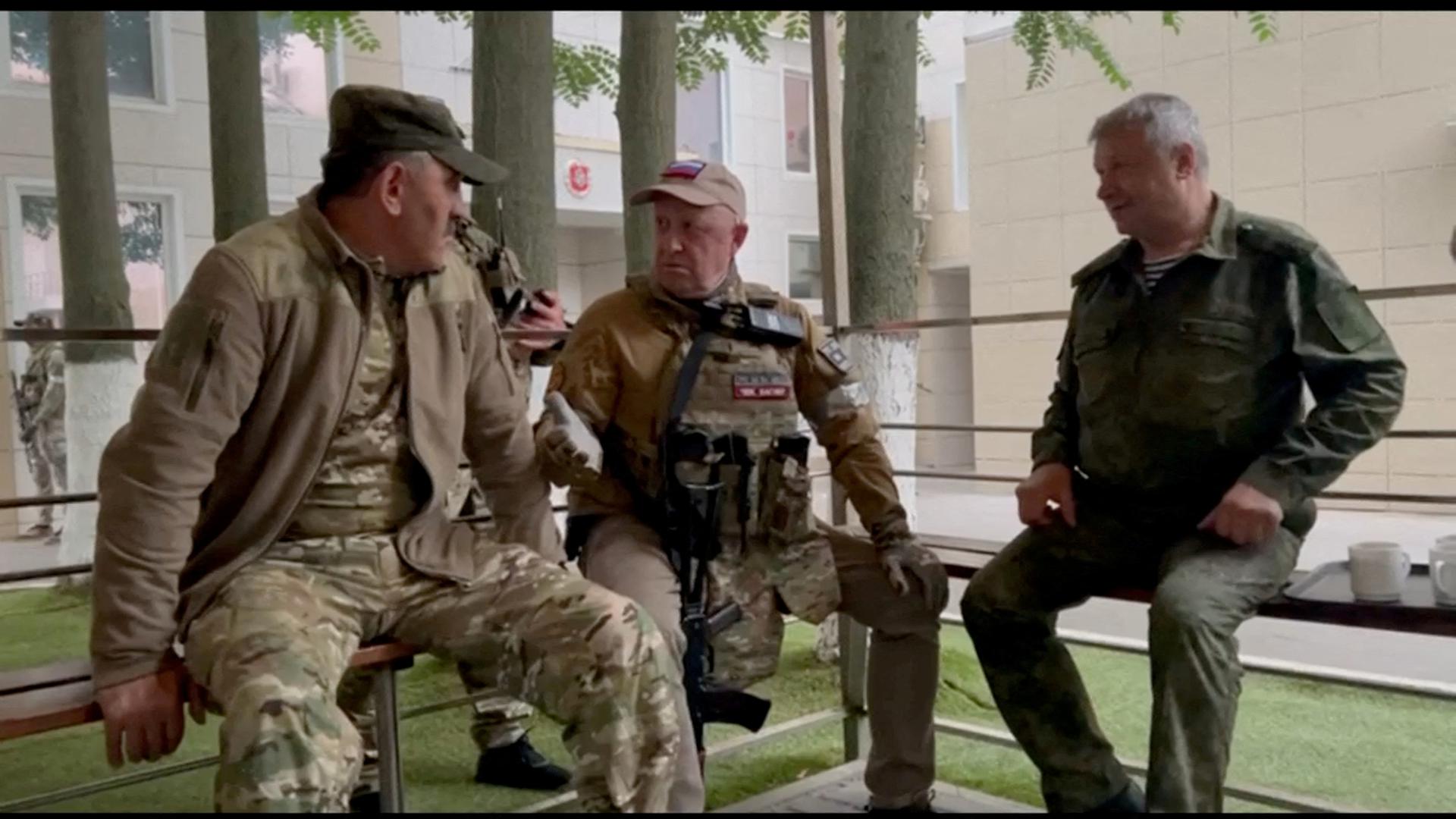 FILE PHOTO: Founder of Wagner private mercenary group Yevgeny Prigozhin speaks with Russia's Deputy Minister of Defense Yunus-Bek Yevkurov, at the headquarters of the Southern Military District of the Russian Armed Forces in Rostov-on-Don, Russia, in this screen grab from a video released on June 24, 2023. Video Obtained by REUTERS. THIS IMAGE HAS BEEN SUPPLIED BY A THIRD PARTY. NO RESALES. NO ARCHIVES./File Photo Photo: VIDEO OBTAINED BY REUTERS/REUTERS